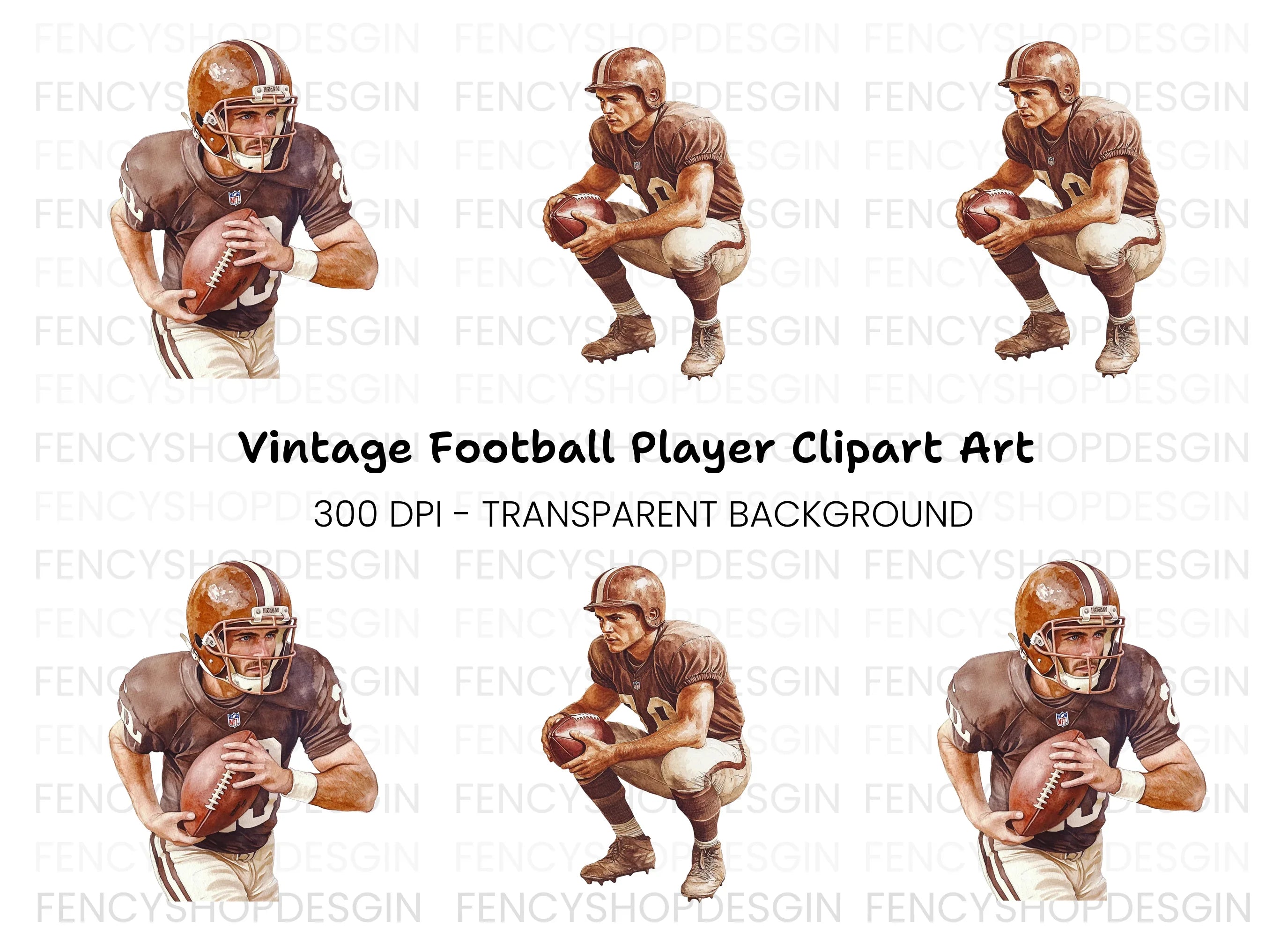 Vintage Football Players Clipart Bundle