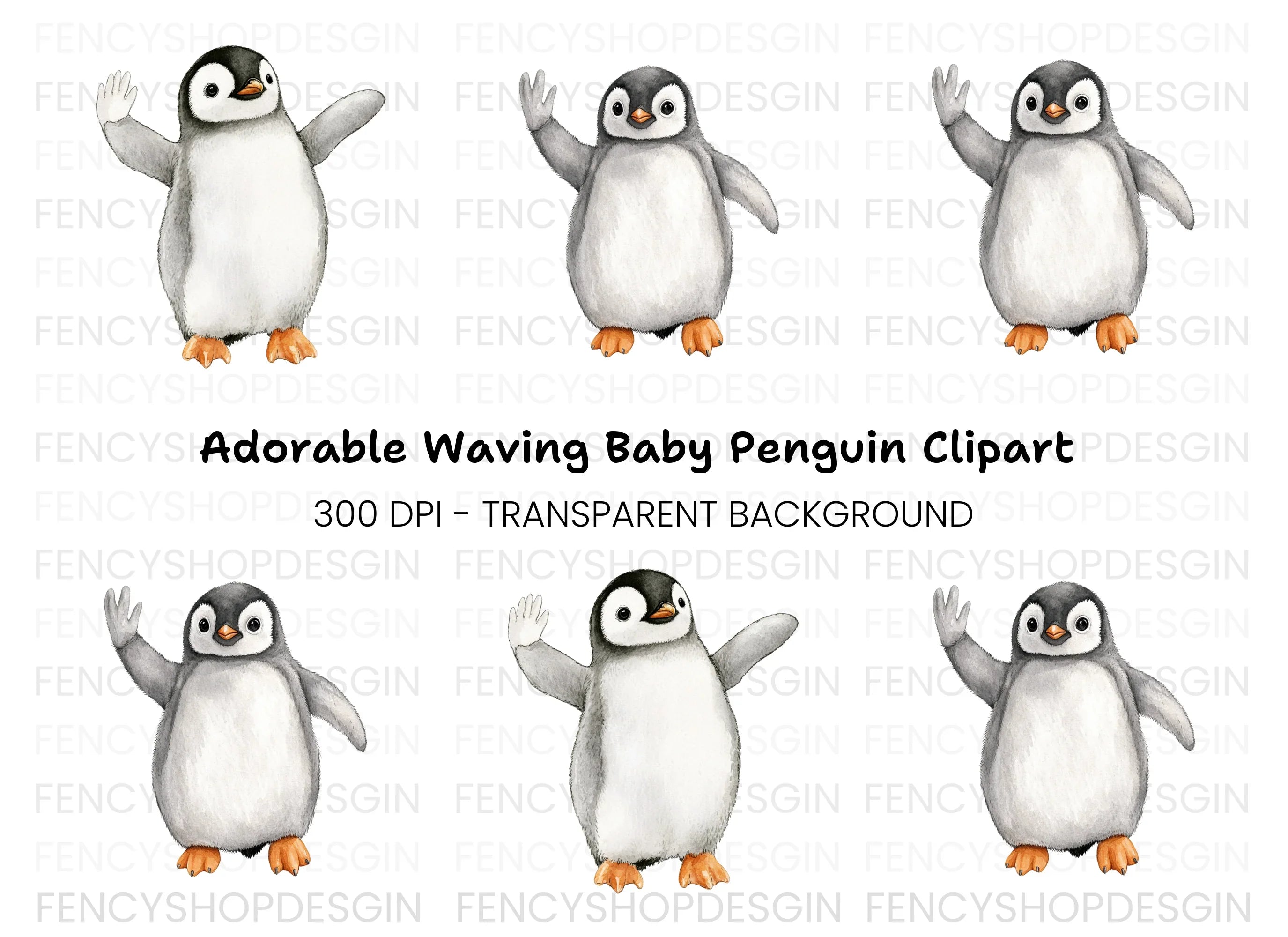 Waving Baby Penguin Clipart Bundle