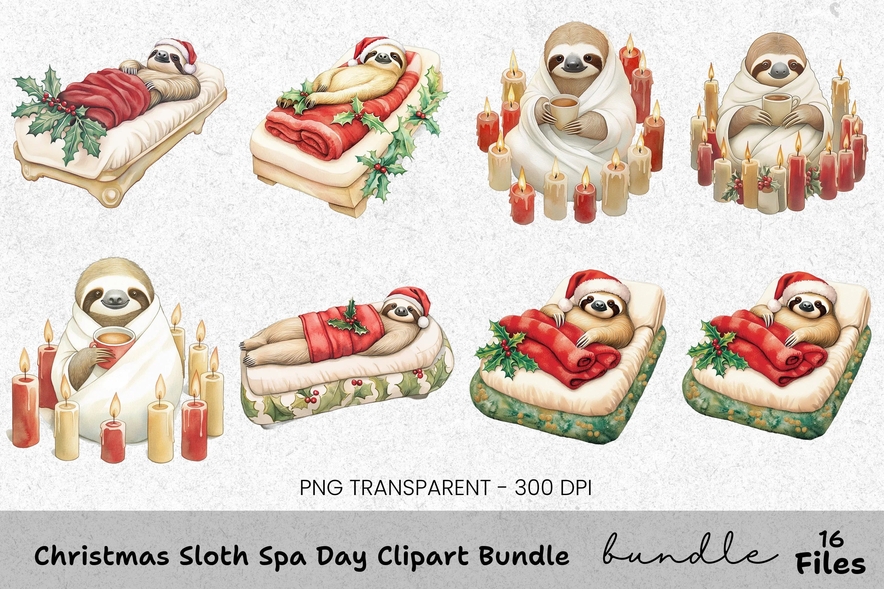 Christmas Sloth Holidays Clipart Bundle