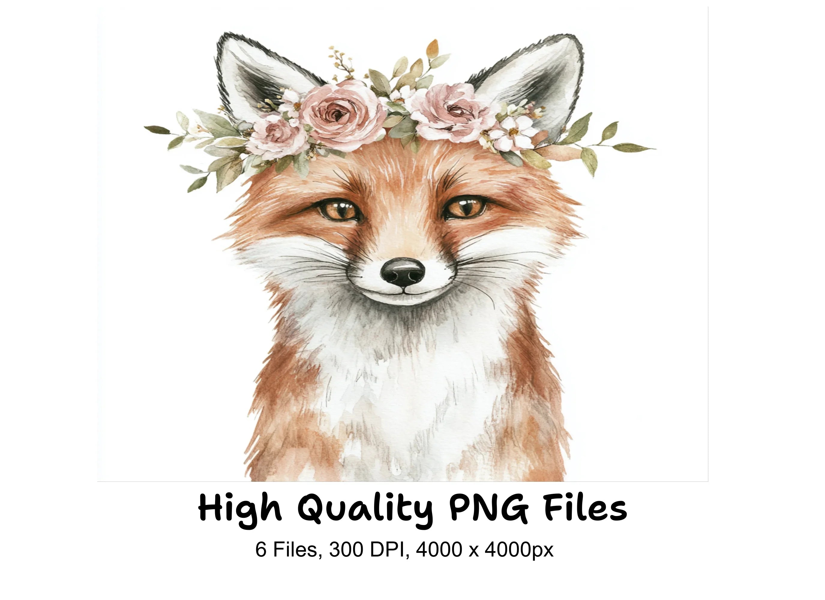 Floral Fox Head Clipart Bundle