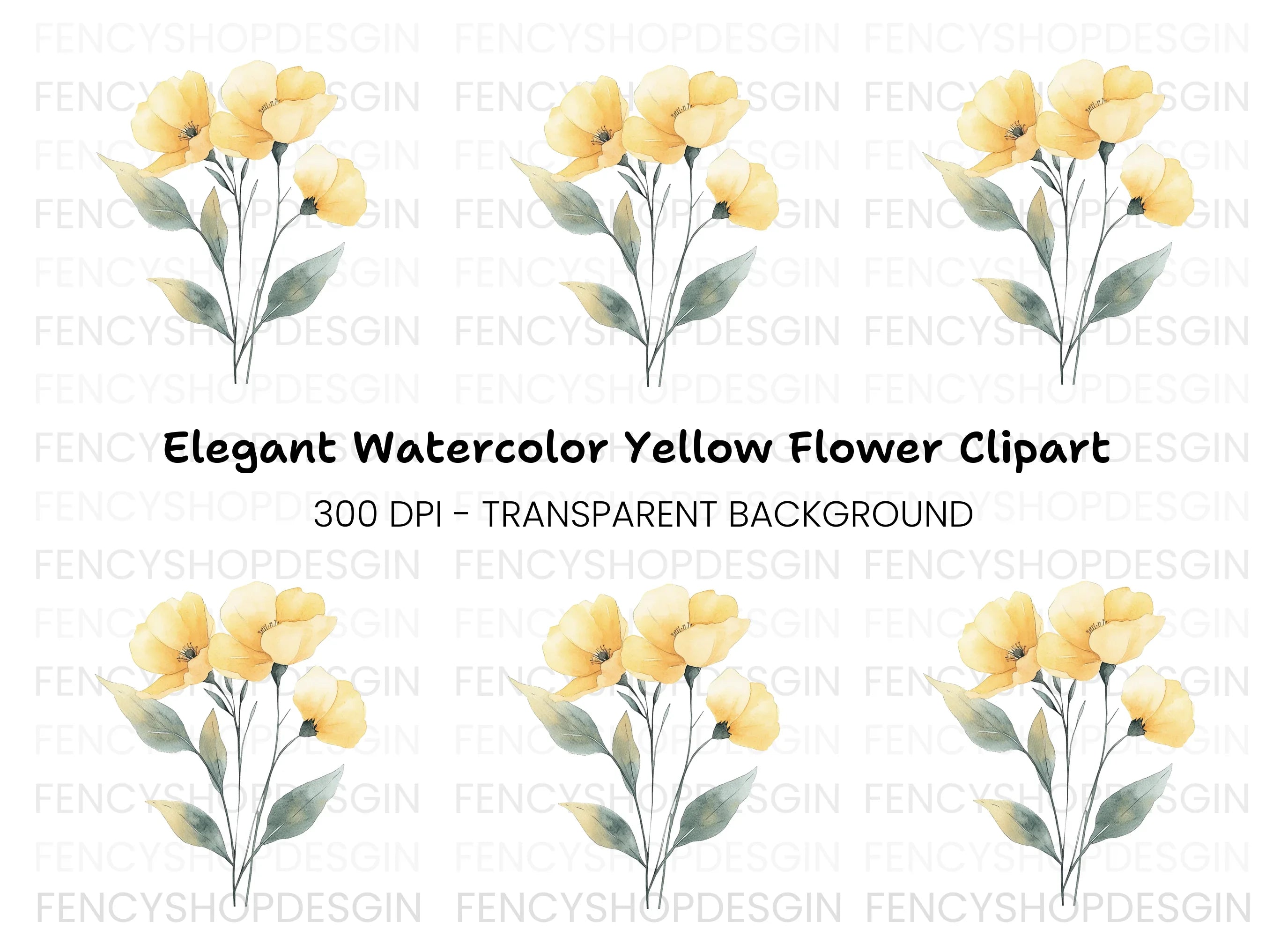 Elegant Yellow Poppies Clipart Bundle