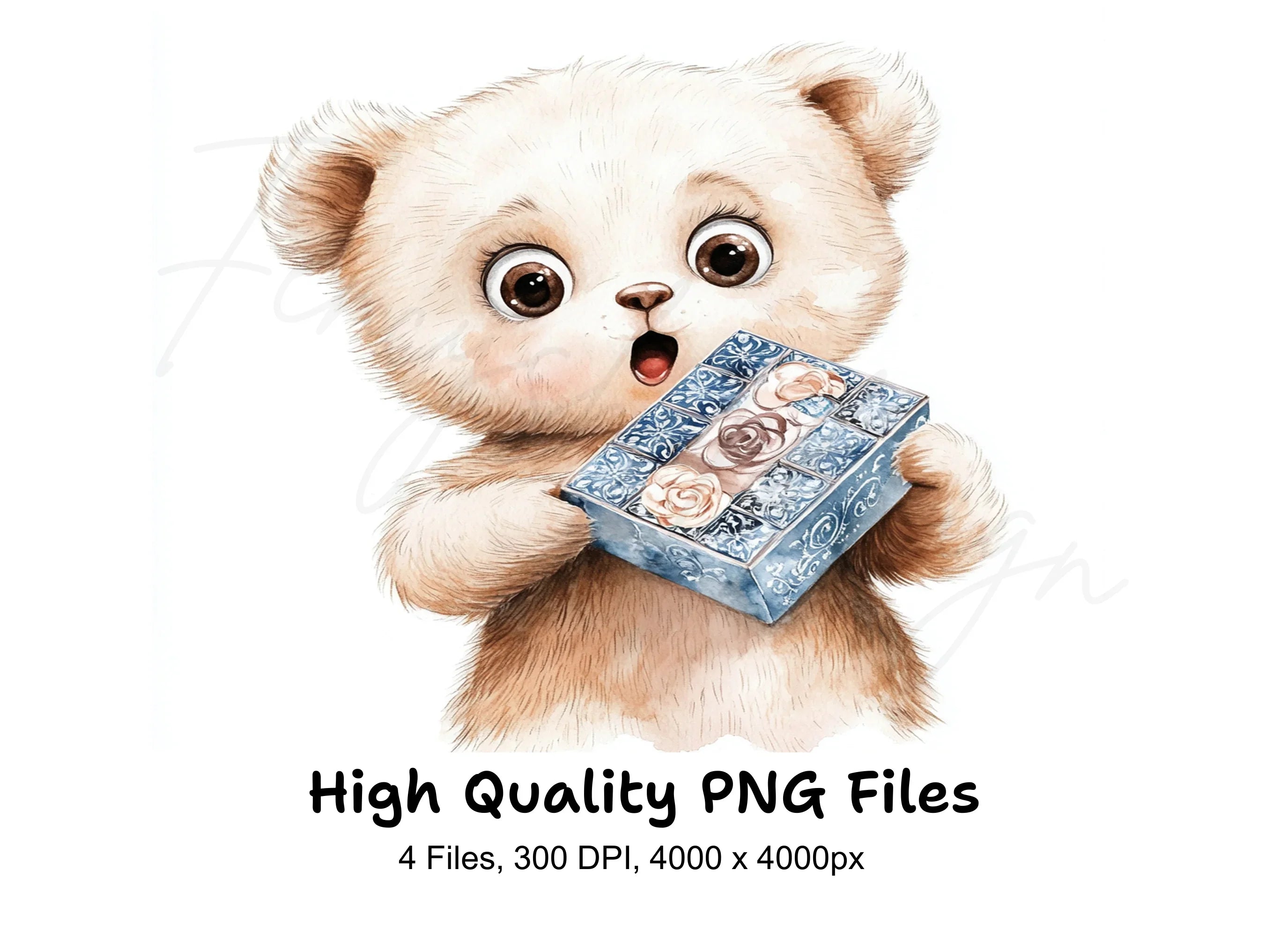 Cute Bear with Blue Chocolate Box Clipart Bundle