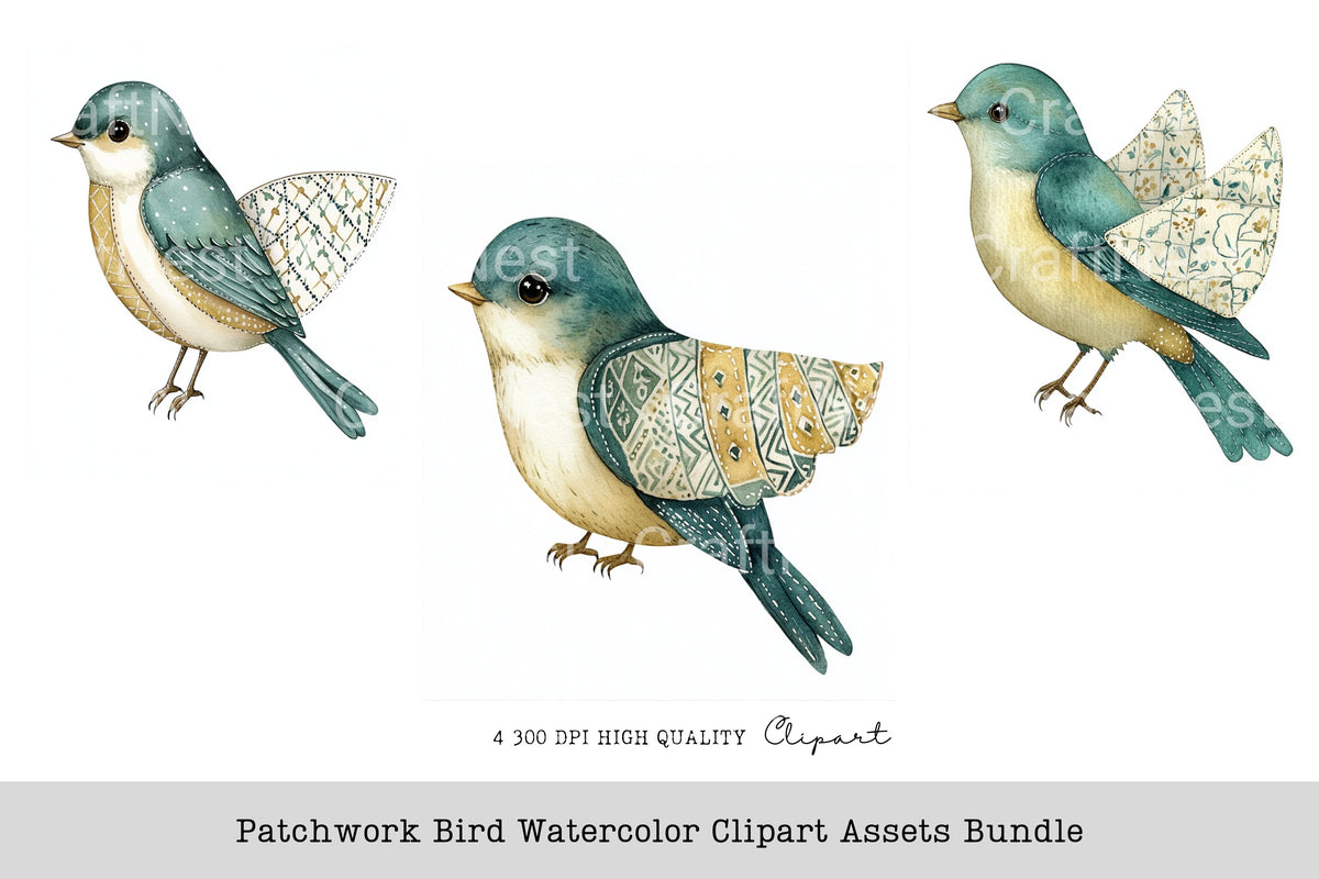Patchwork Bird Clipart Bundle