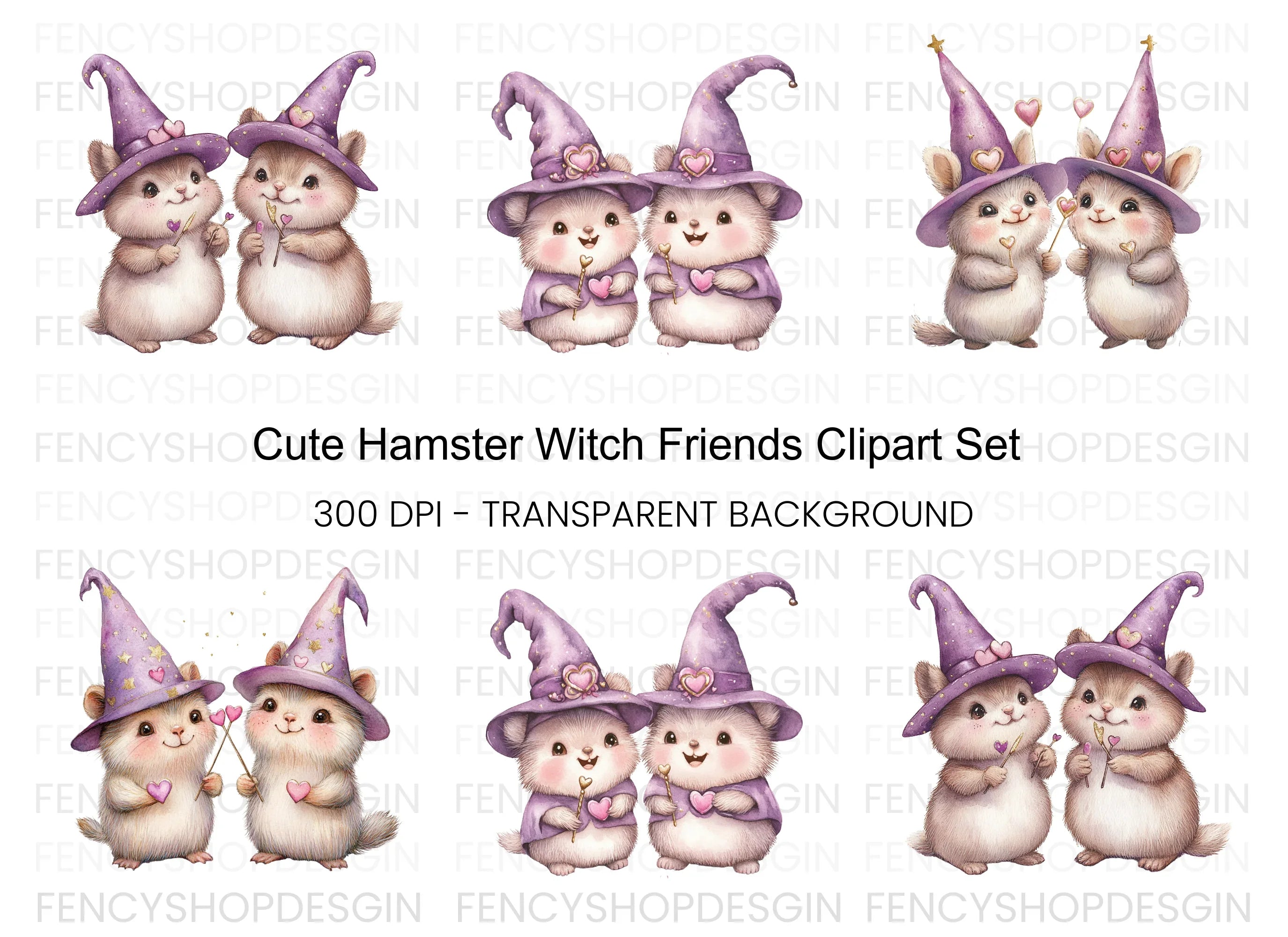 Cute Hamster Witch Clipart Bundle