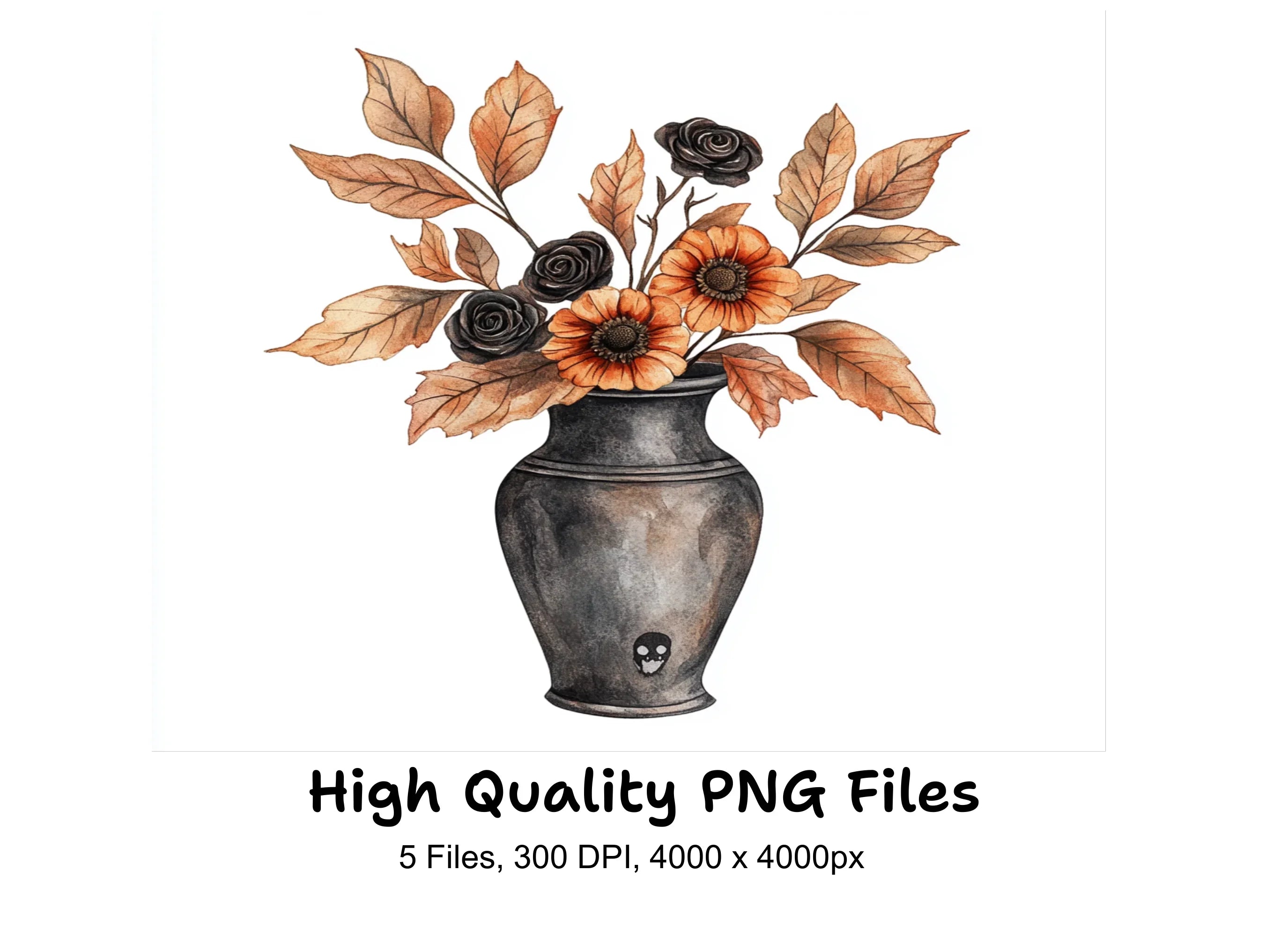 Halloween Floral Vase Clipart Bundle