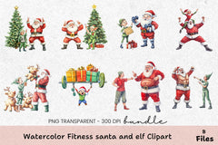 Fitness Santa and Elf Clipart Bundle - CraftNest - Digital Crafting and Art