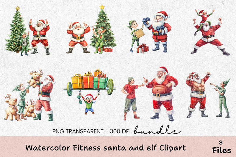 Fitness Santa and Elf Clipart Bundle - CraftNest - Digital Crafting and Art