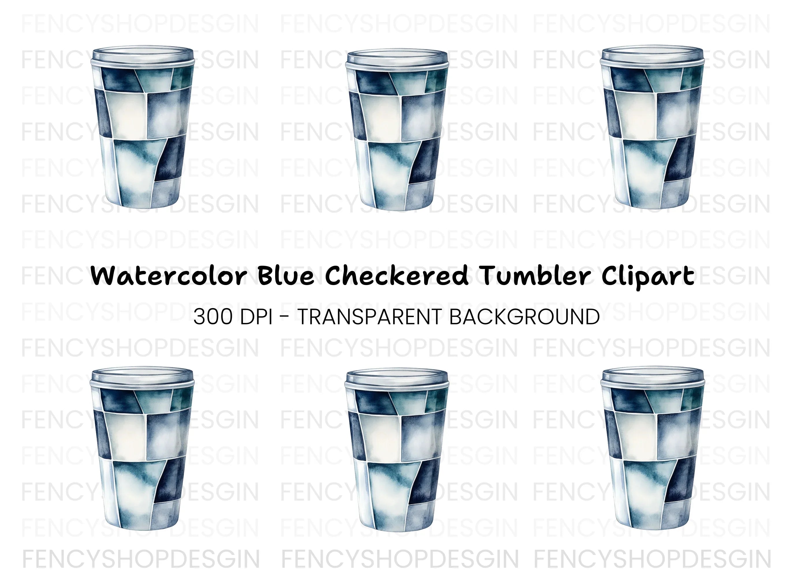 Blue Geometric Coffee Cup Clipart Bundle