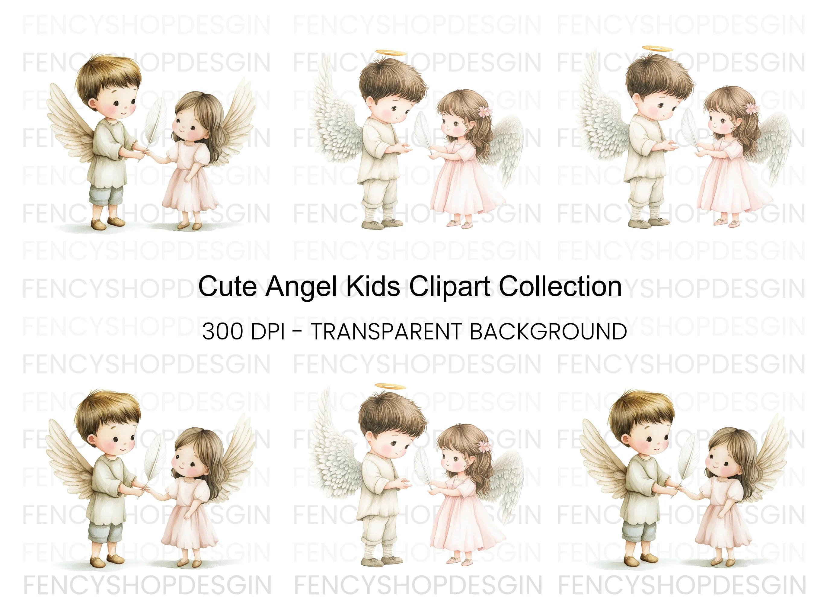Cute Angel Kids Clipart Bundle