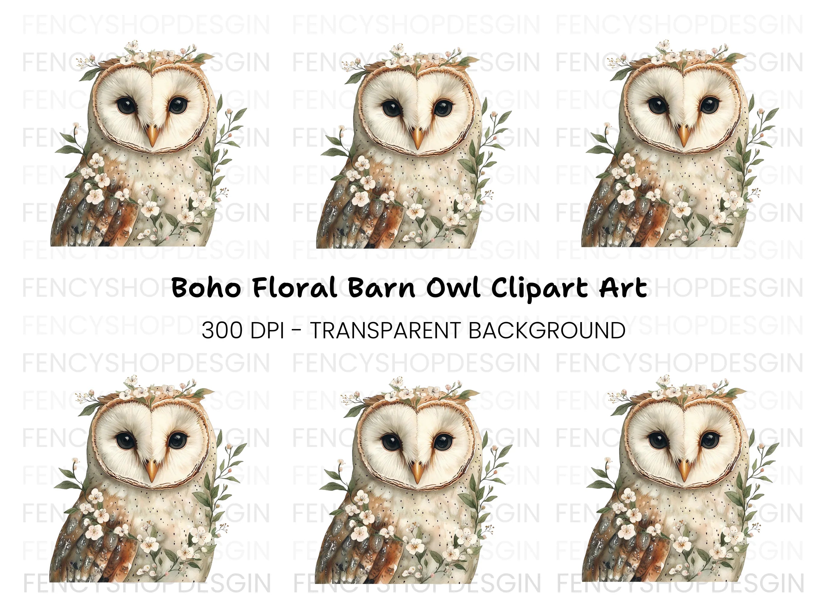 Floral Barn Owl Clipart Bundle