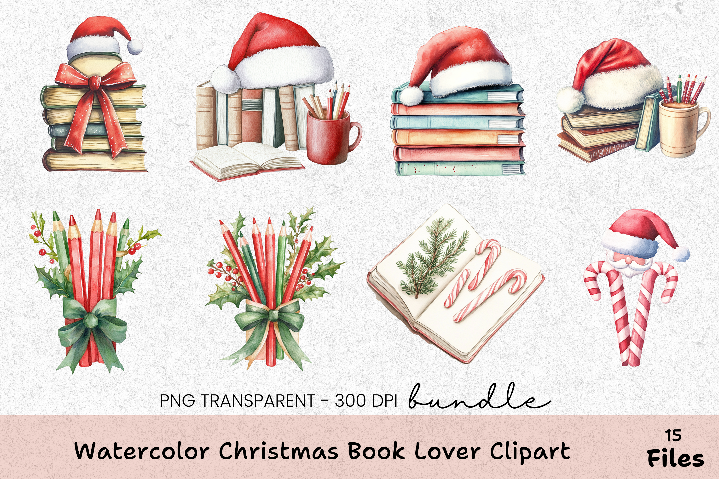 Christmas Book Lover Clipart Bundle