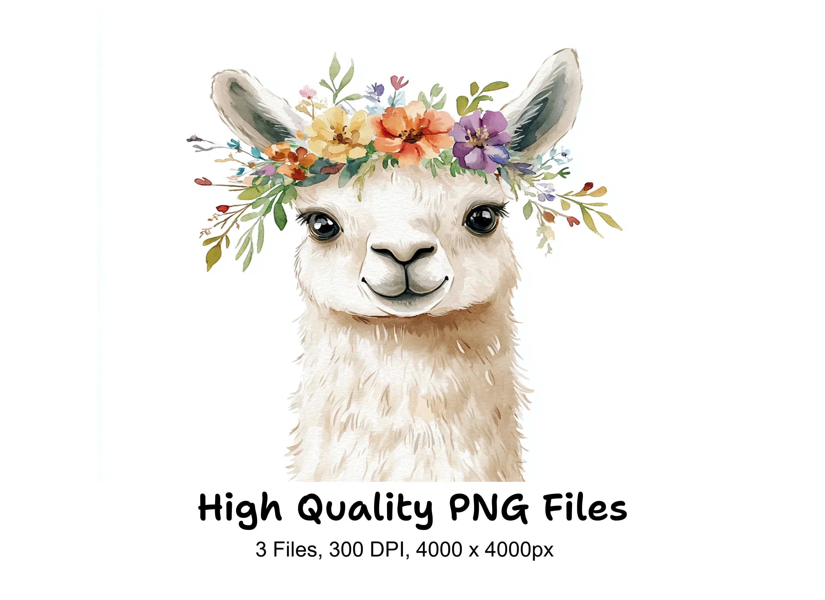Cute Llama Flower Crowns Clipart Bundle
