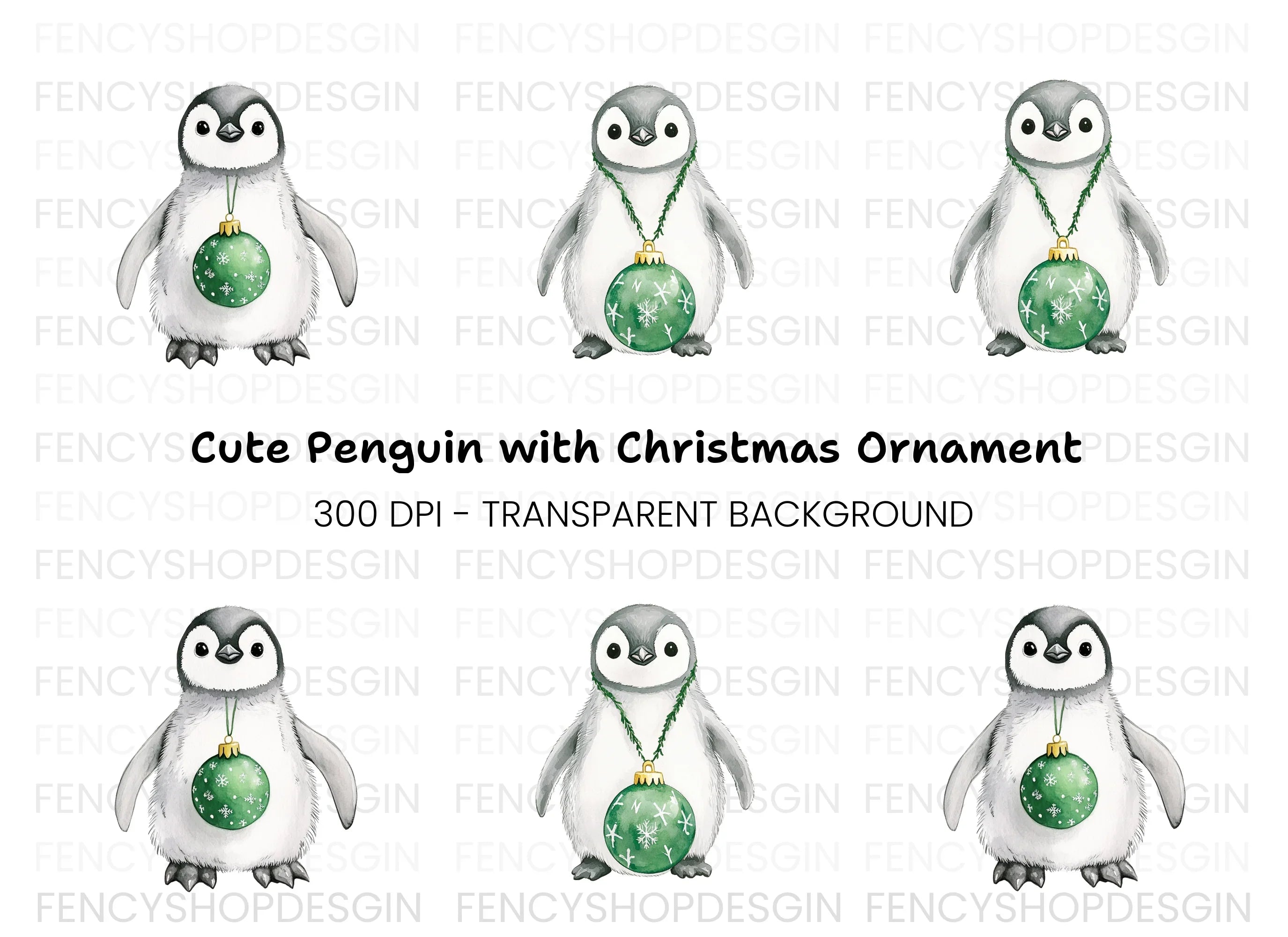 Penguin Christmas Ornament Clipart Bundle