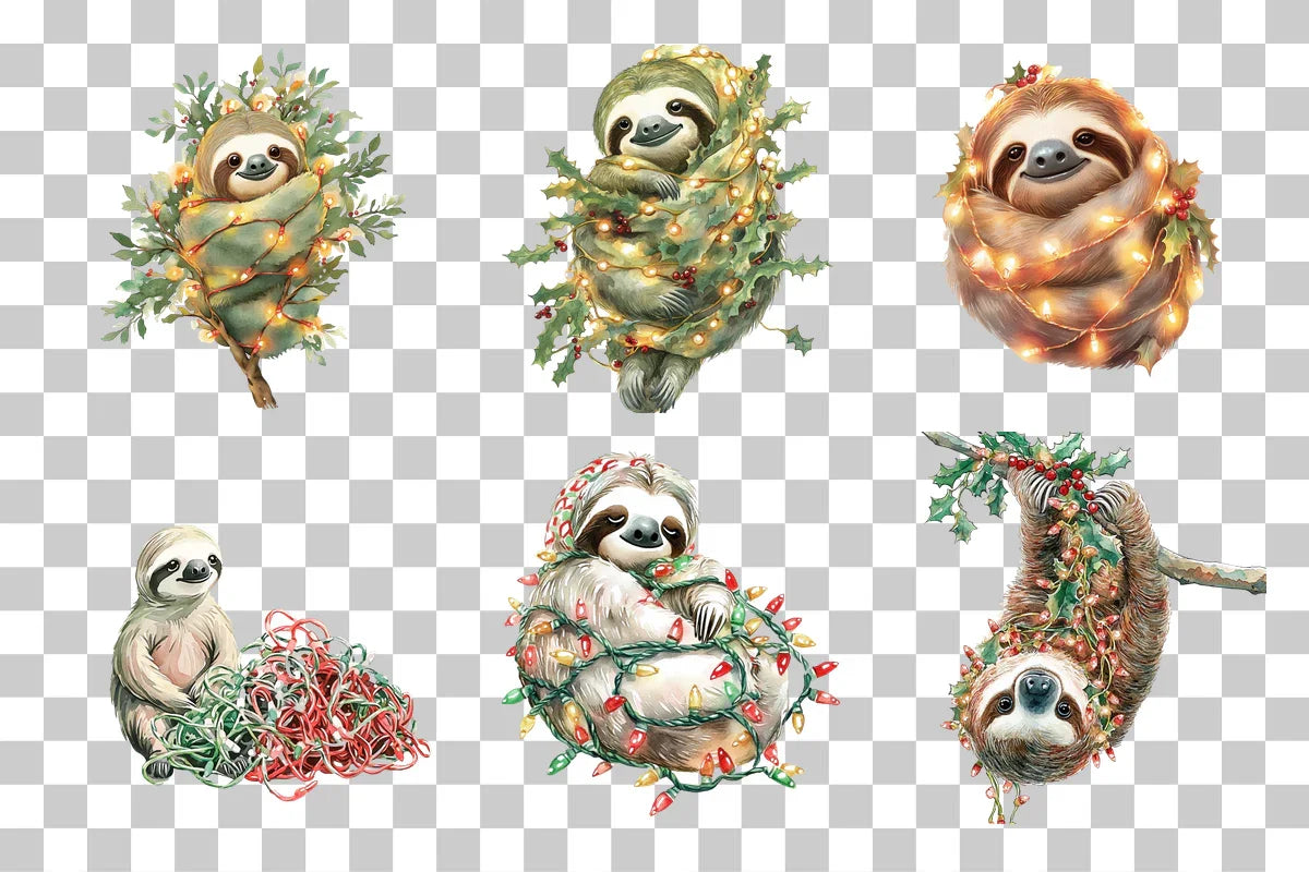 Festive Sloth Holiday Lights Clipart Bundle - CraftNest - Digital Crafting and Art