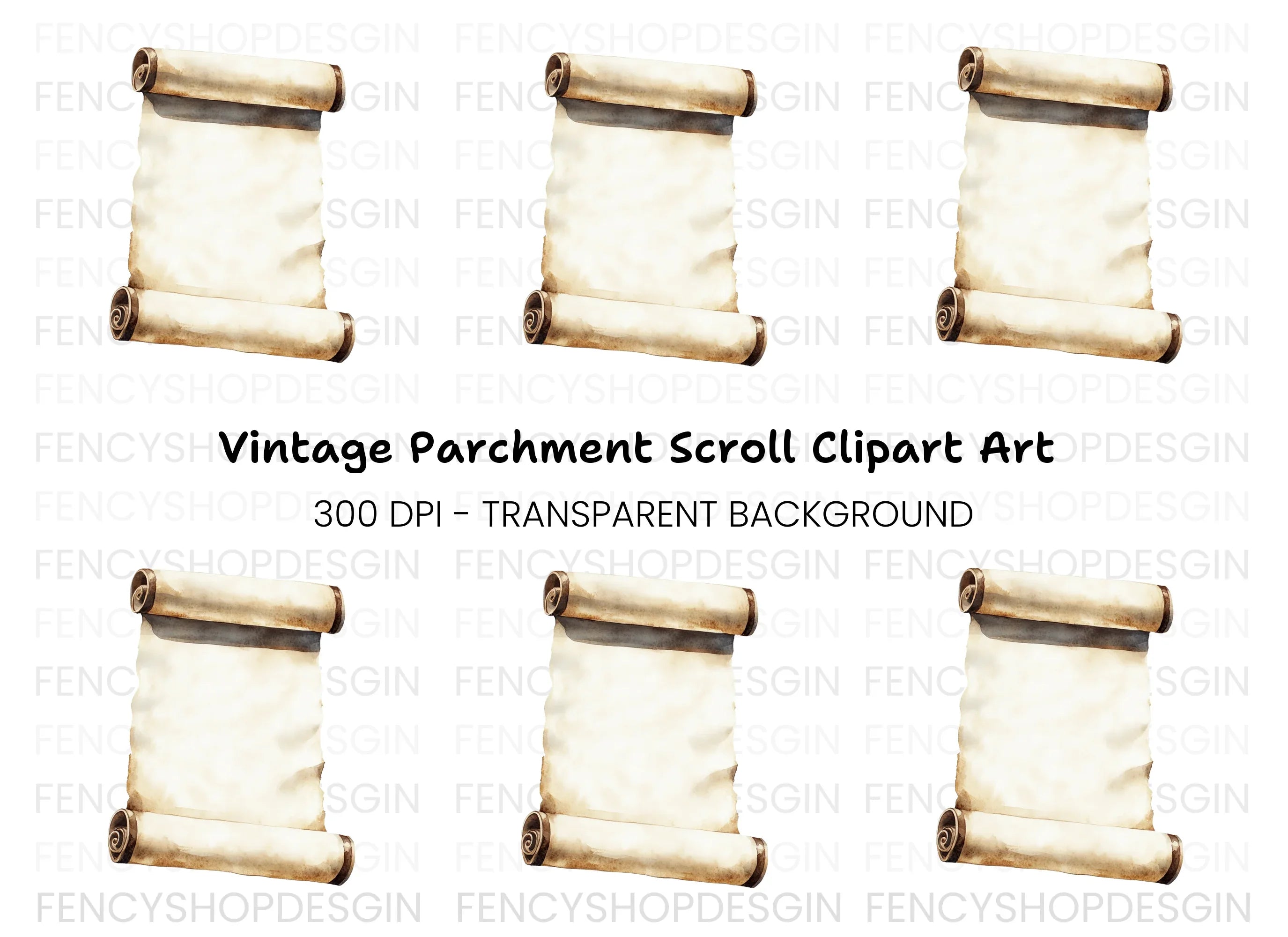 Aged Parchment Scroll Illustration Clipart Bundle