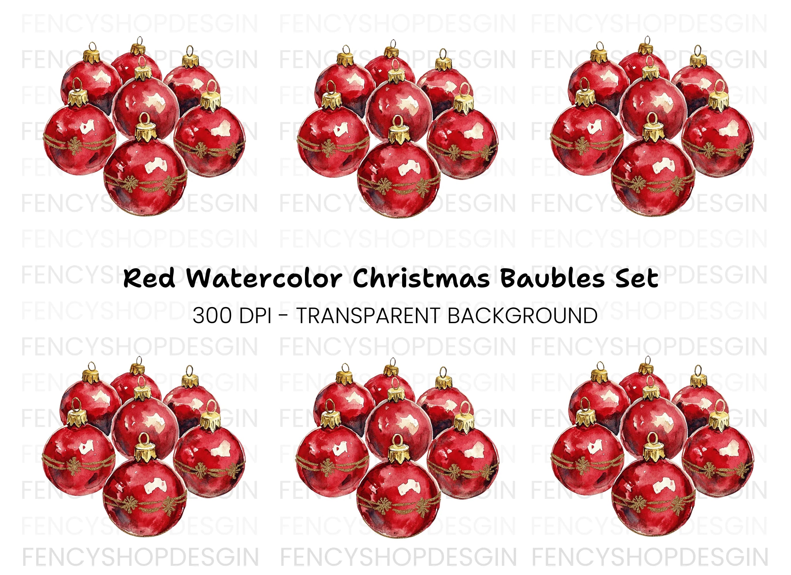 Red Christmas Ornaments Clipart Bundle
