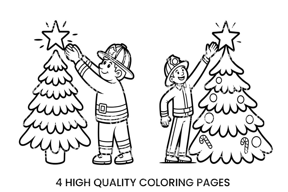 Firefighter Decorating Christmas Tree Coloring Books