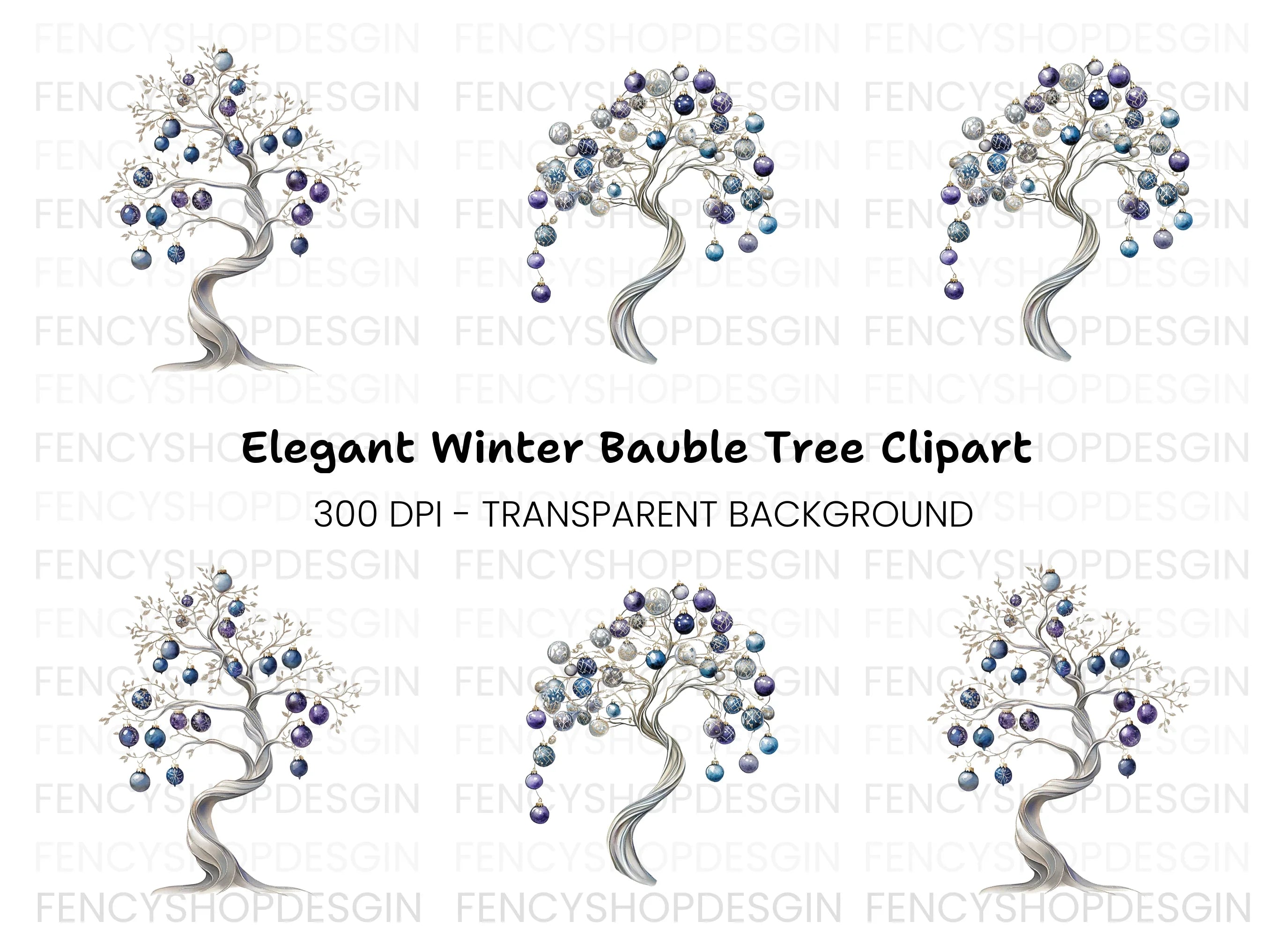 Elegant Winter Tree Clipart Bundle
