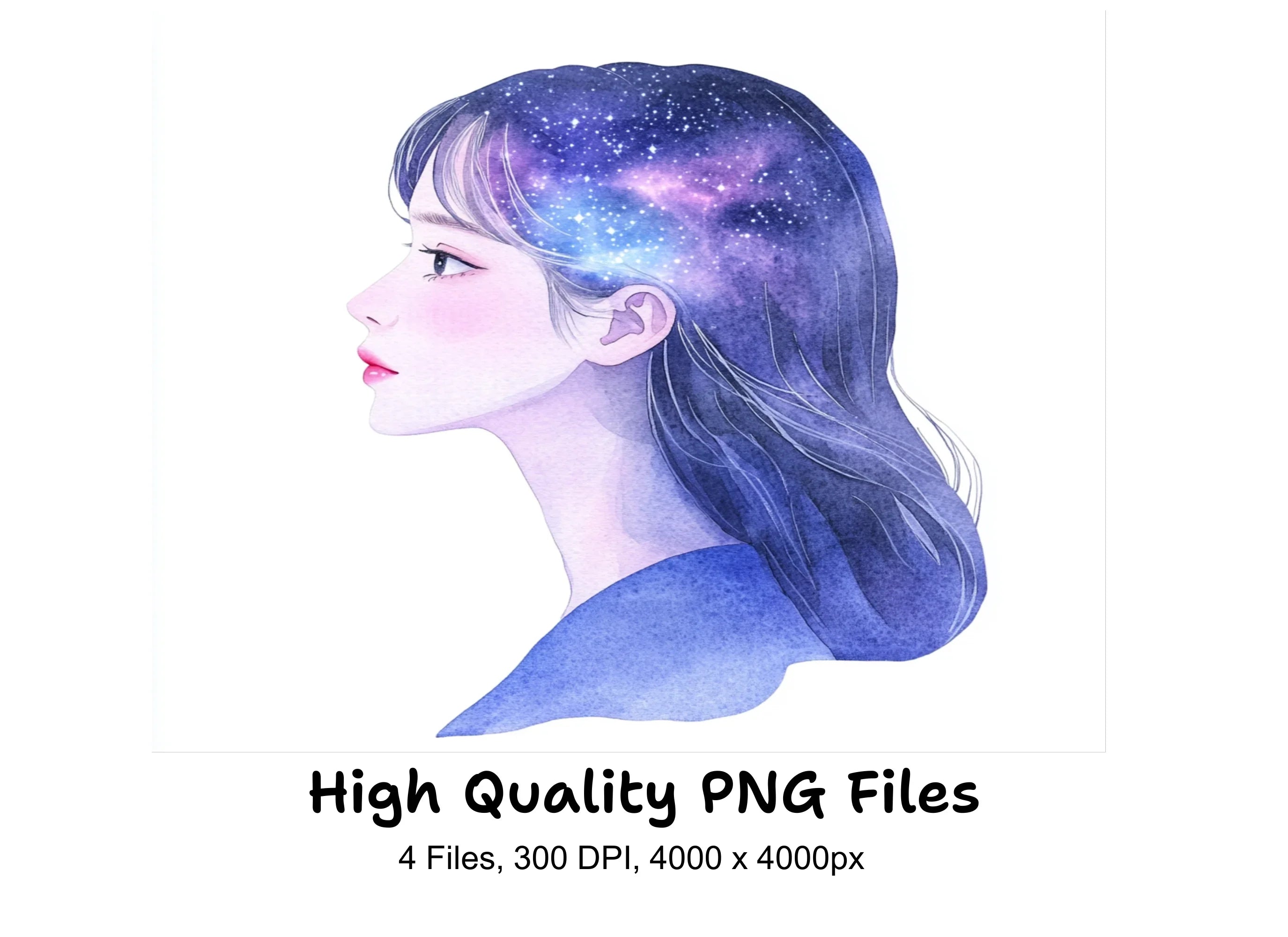 Dreamy Galaxy Hair Girl Clipart Bundle