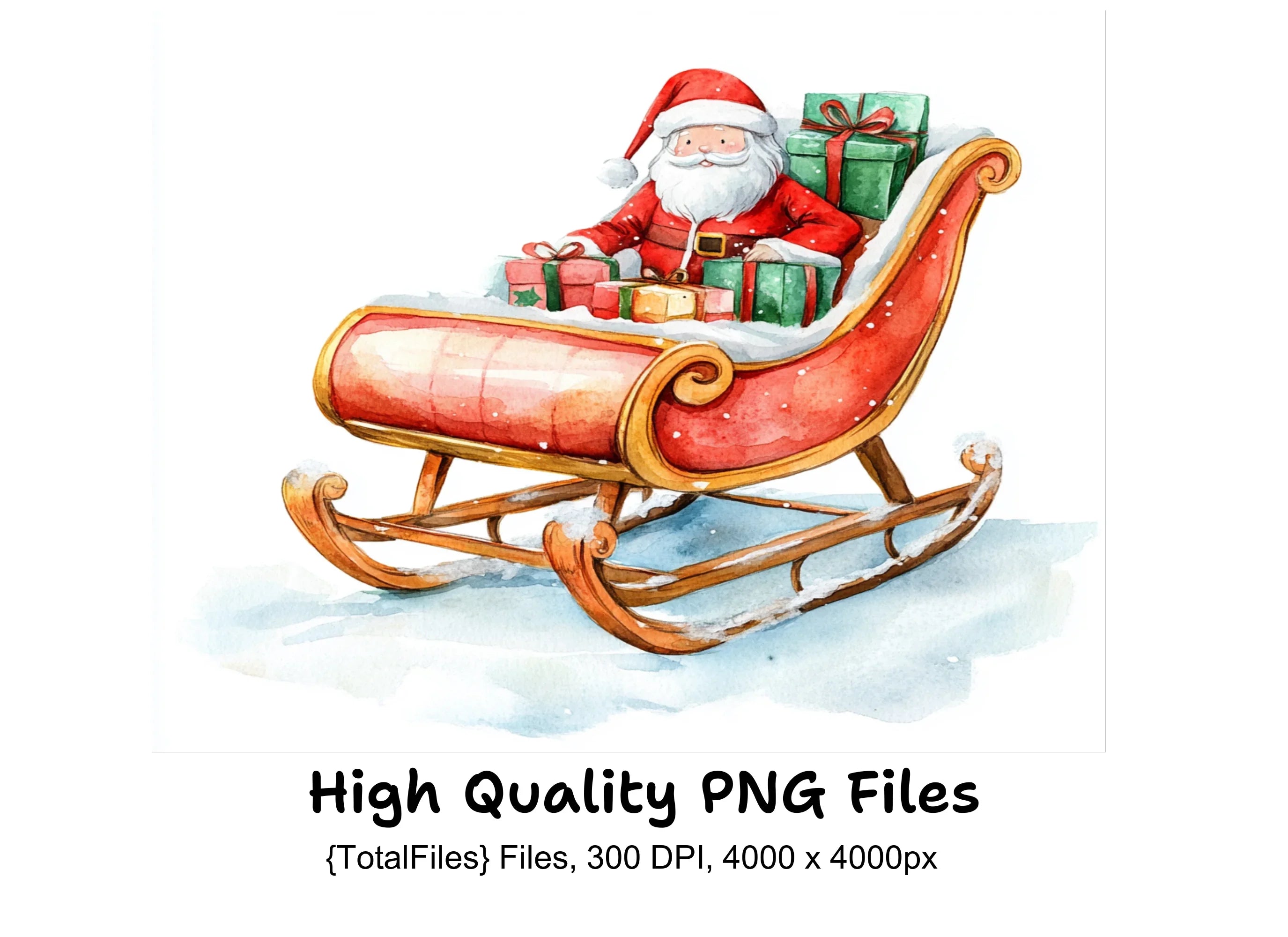 Santa Claus Sleigh with Gifts Clipart Bundle