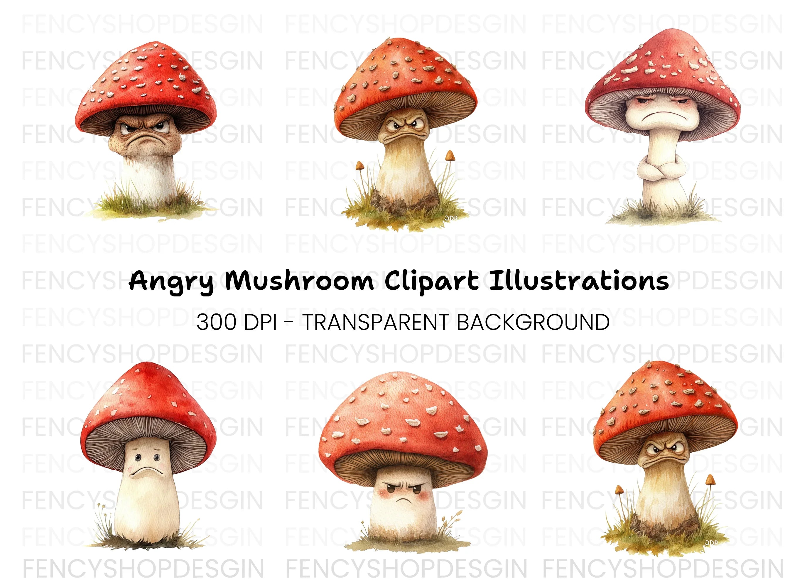 Furious Mushroom Character Clipart Bundle