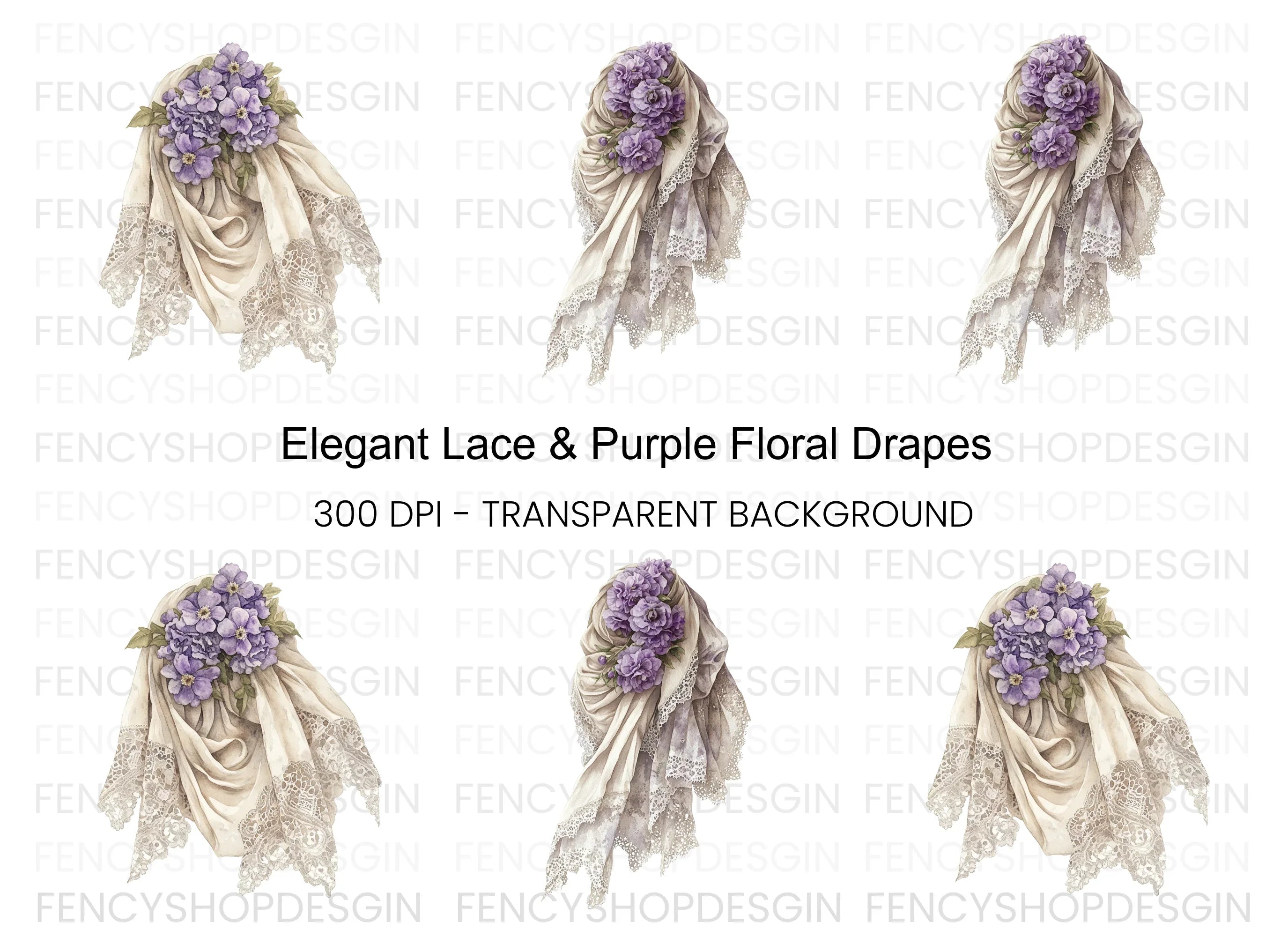 Elegant Lace Lavender Clipart Bundle