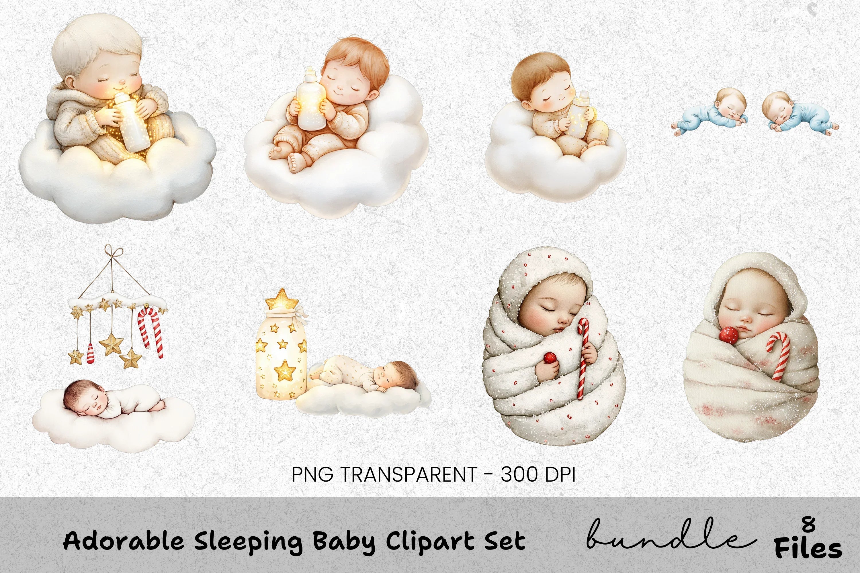 Sleeping Christmas Babies Clipart Bundle