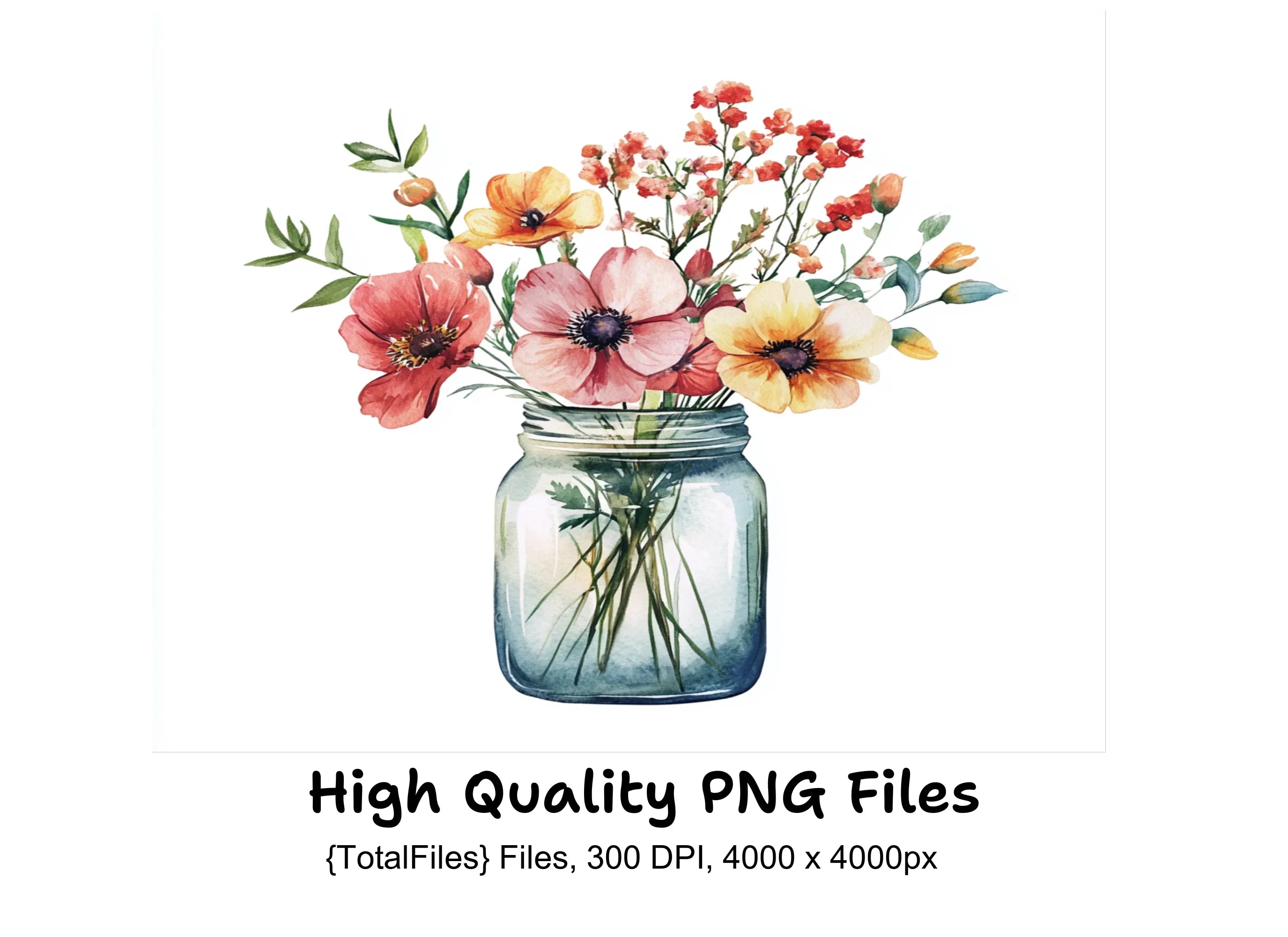 Wildflower Mason Jar Clipart Bundle