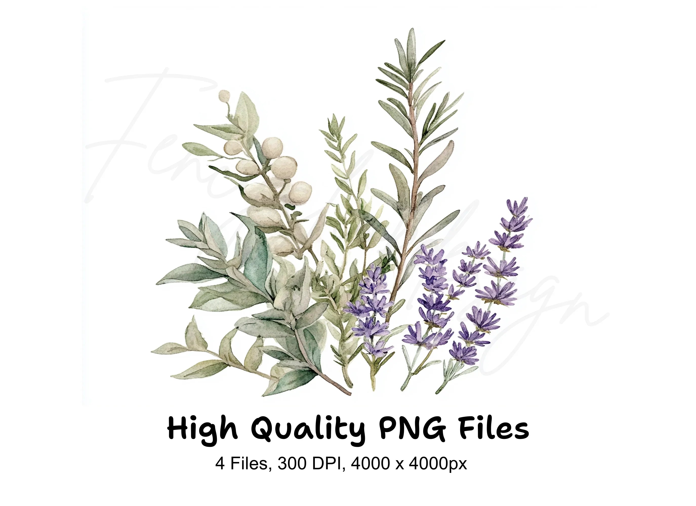 Lavender Greenery Clipart Bundle