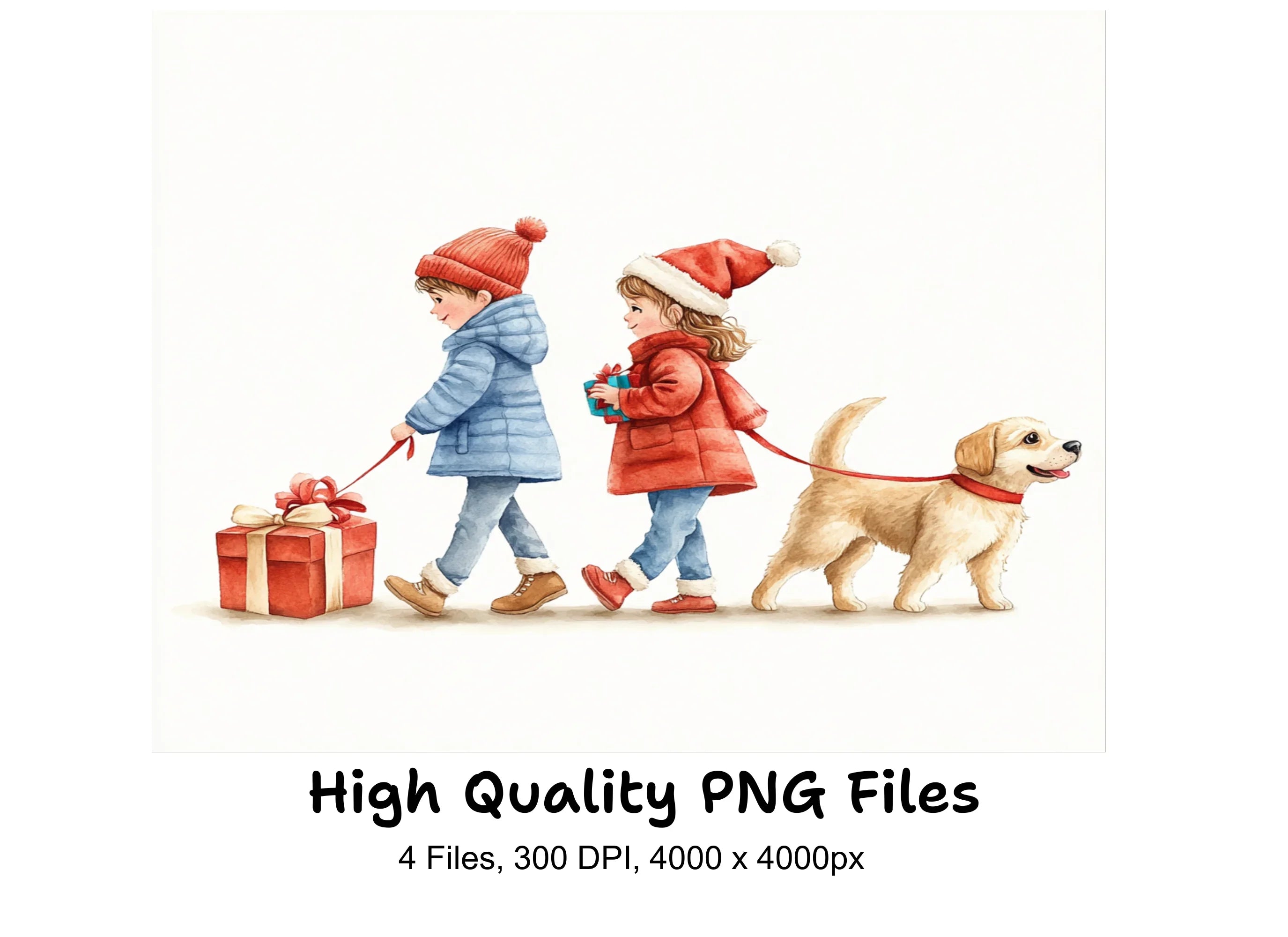 Children Walking Dogs with Gifts Clipart Bundle
