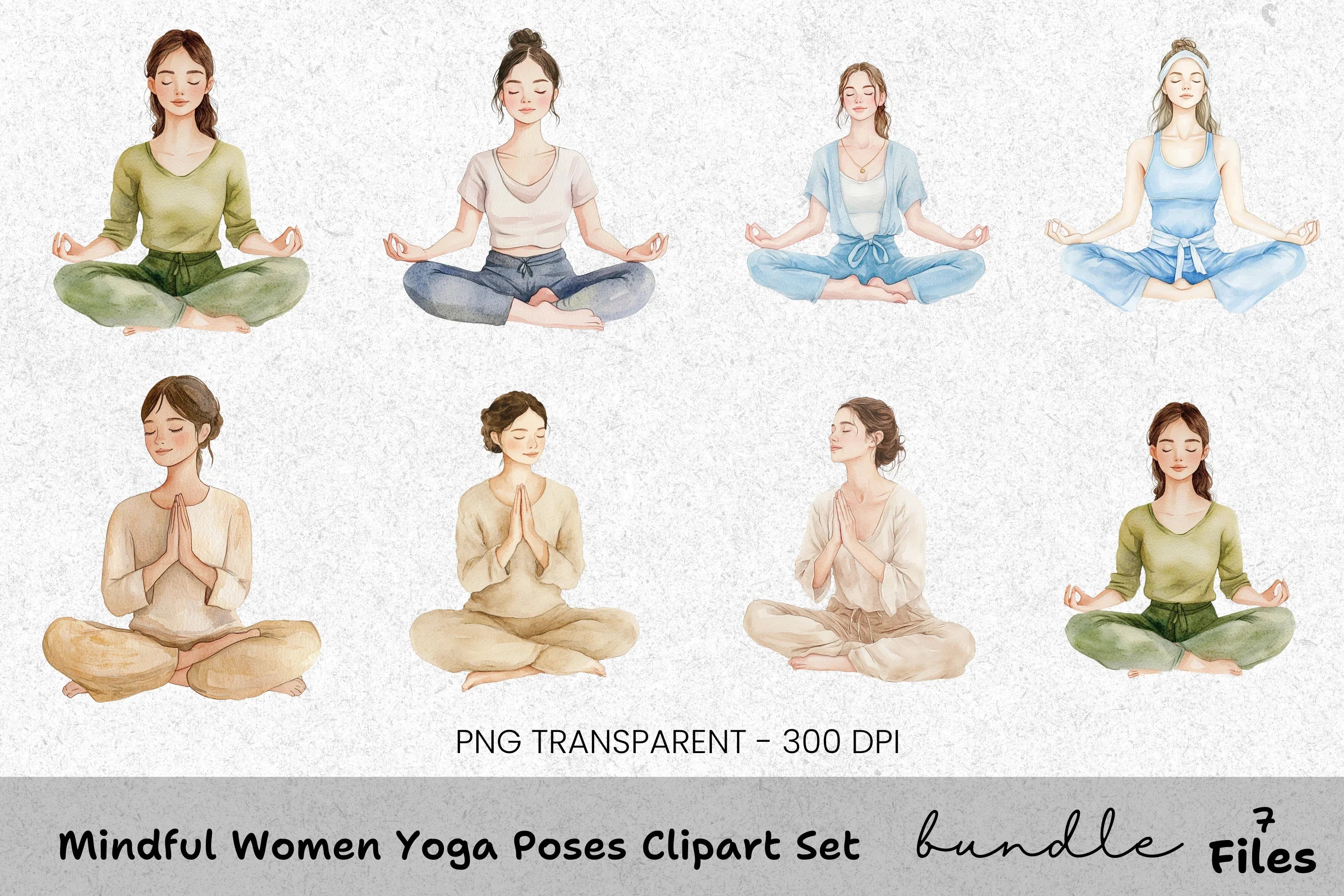 Mindful Women Yoga Poses Clipart Bundle