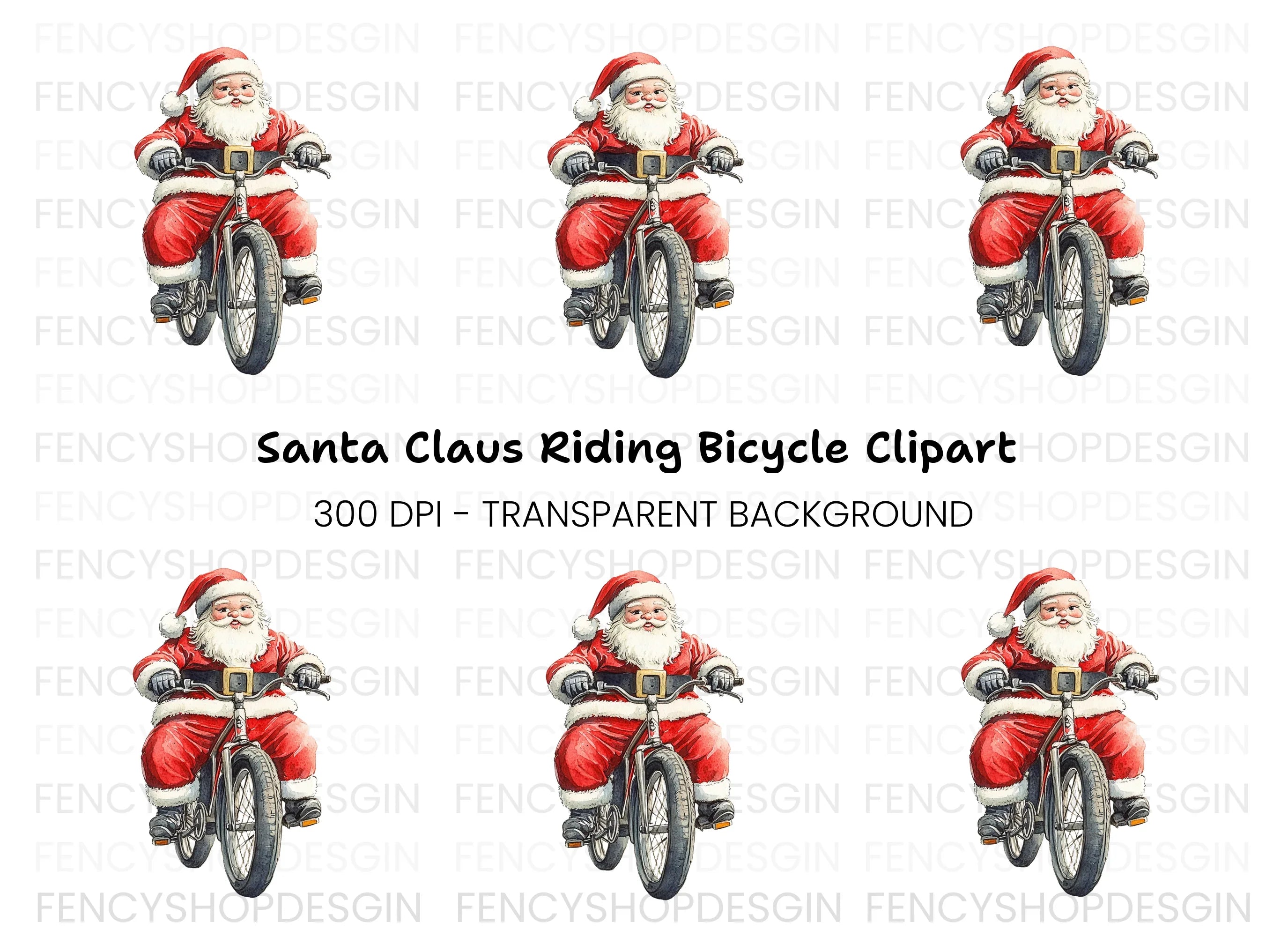 Santa Claus Riding Bicycle Clipart Bundle