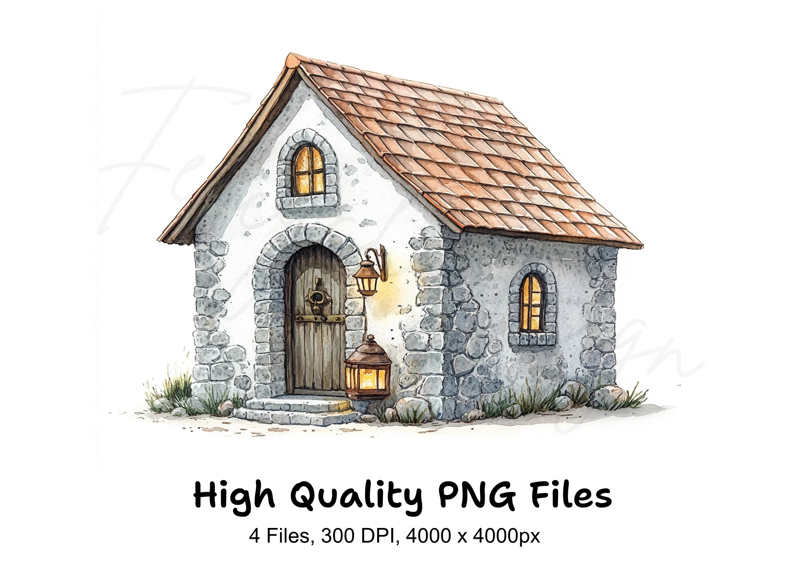 Charming Stone Cottages Clipart Bundle