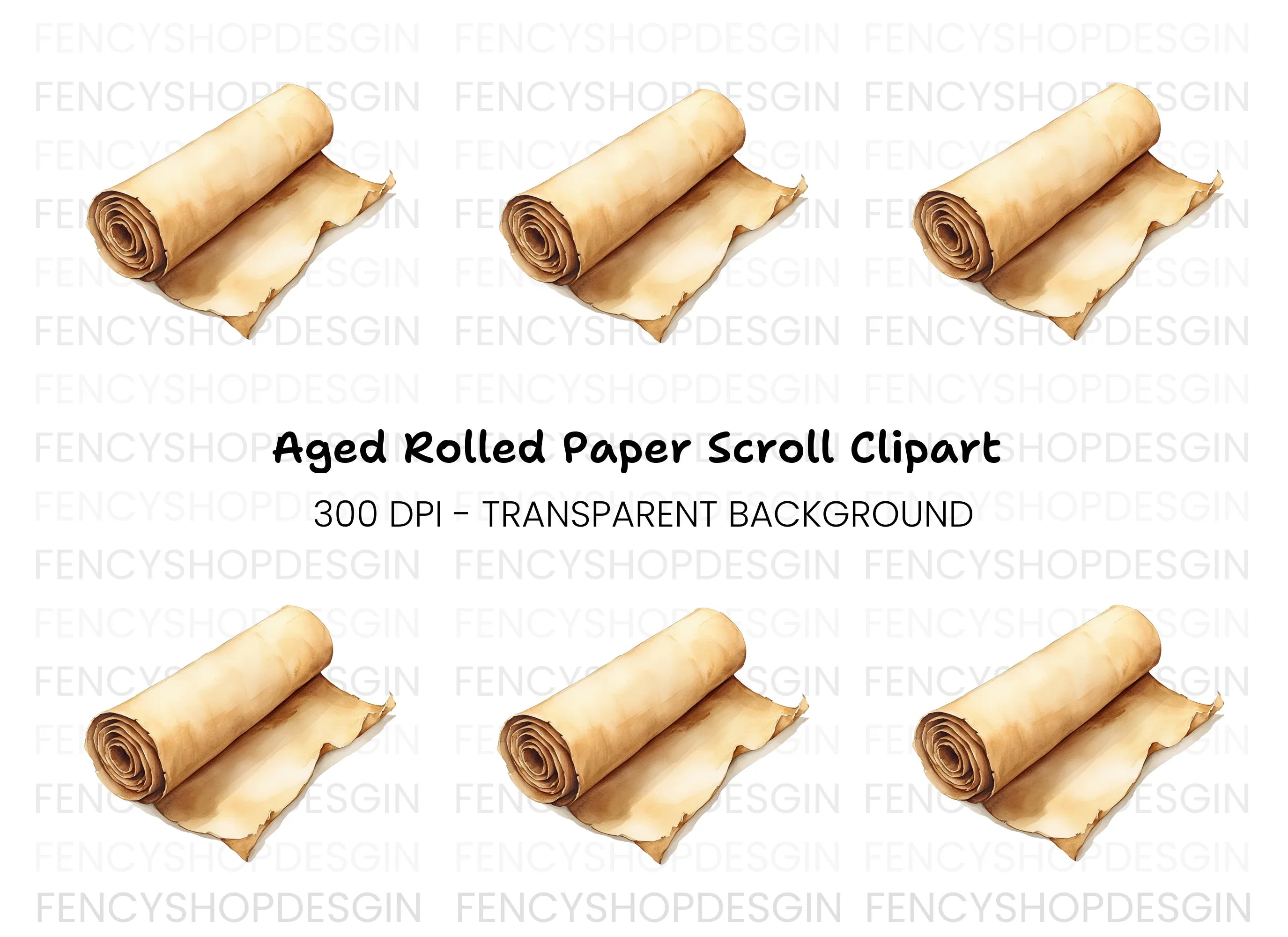 Unfurled Old Parchment Scroll Clipart Bundle
