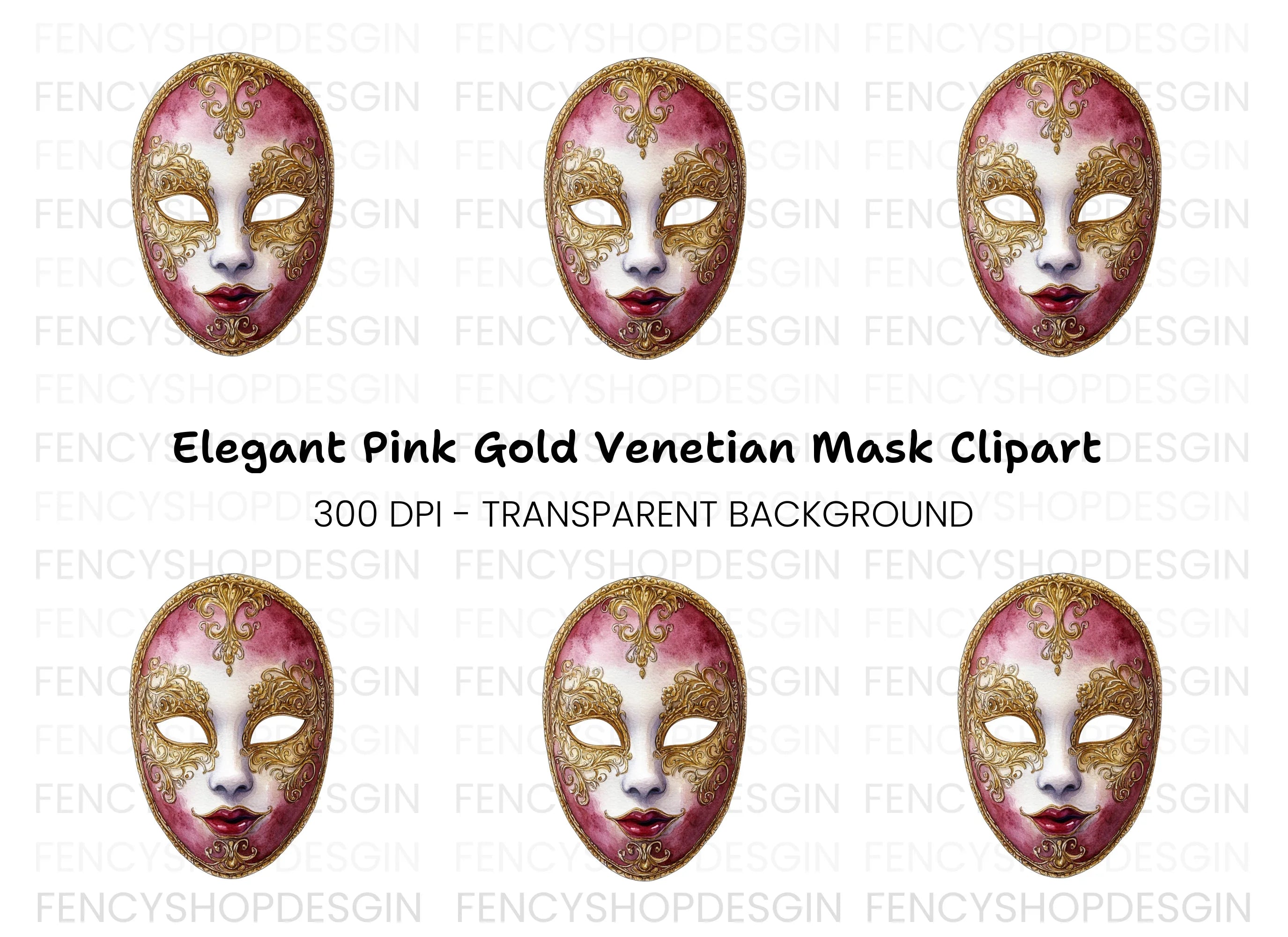 Regal Red Gold Masquerade Mask Clipart Bundle