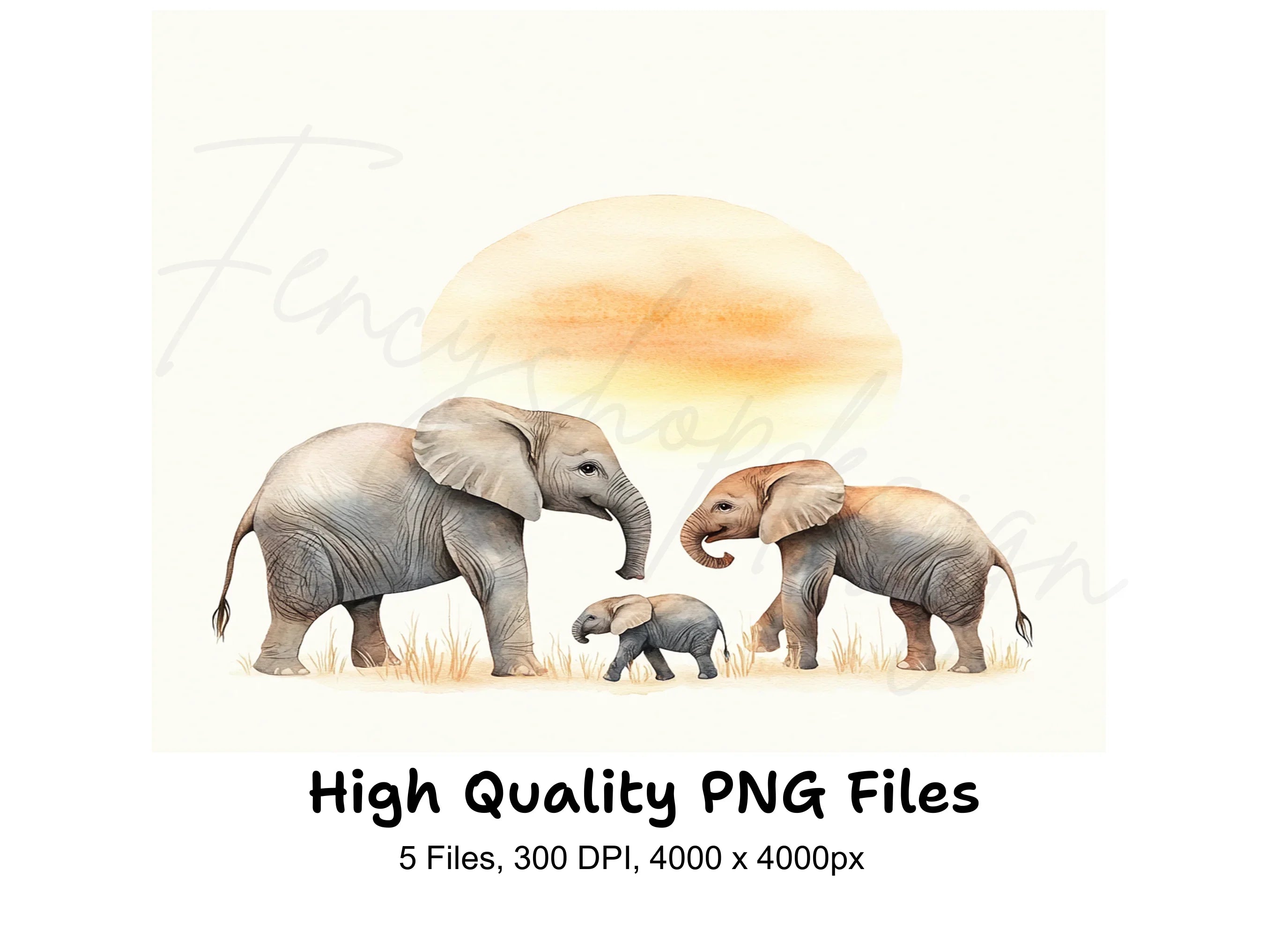 Elephant Family Sunset Clipart Bundle