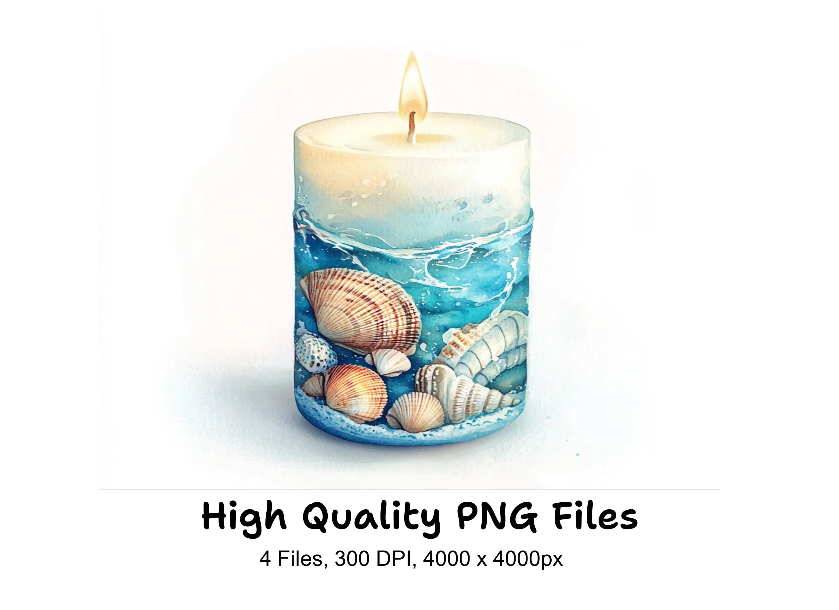 Coastal Seashell Candles Clipart Bundle