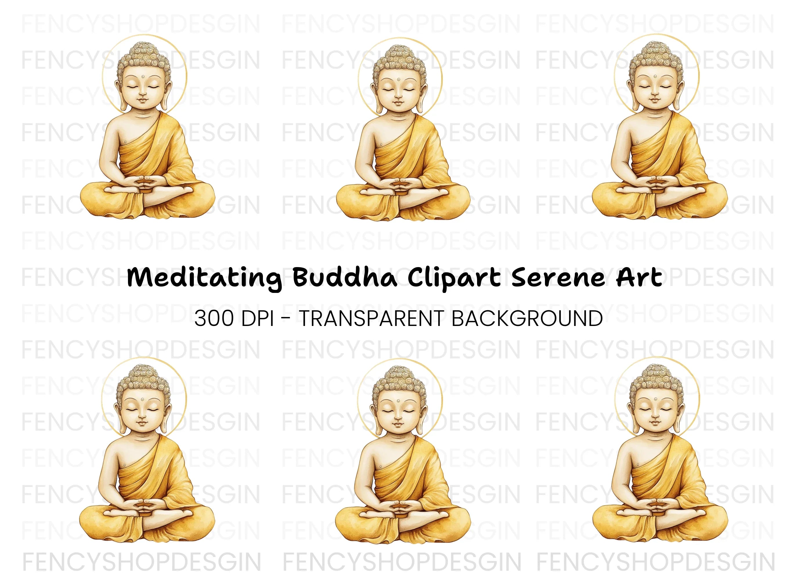 Meditating Buddha with Halo Clipart Bundle