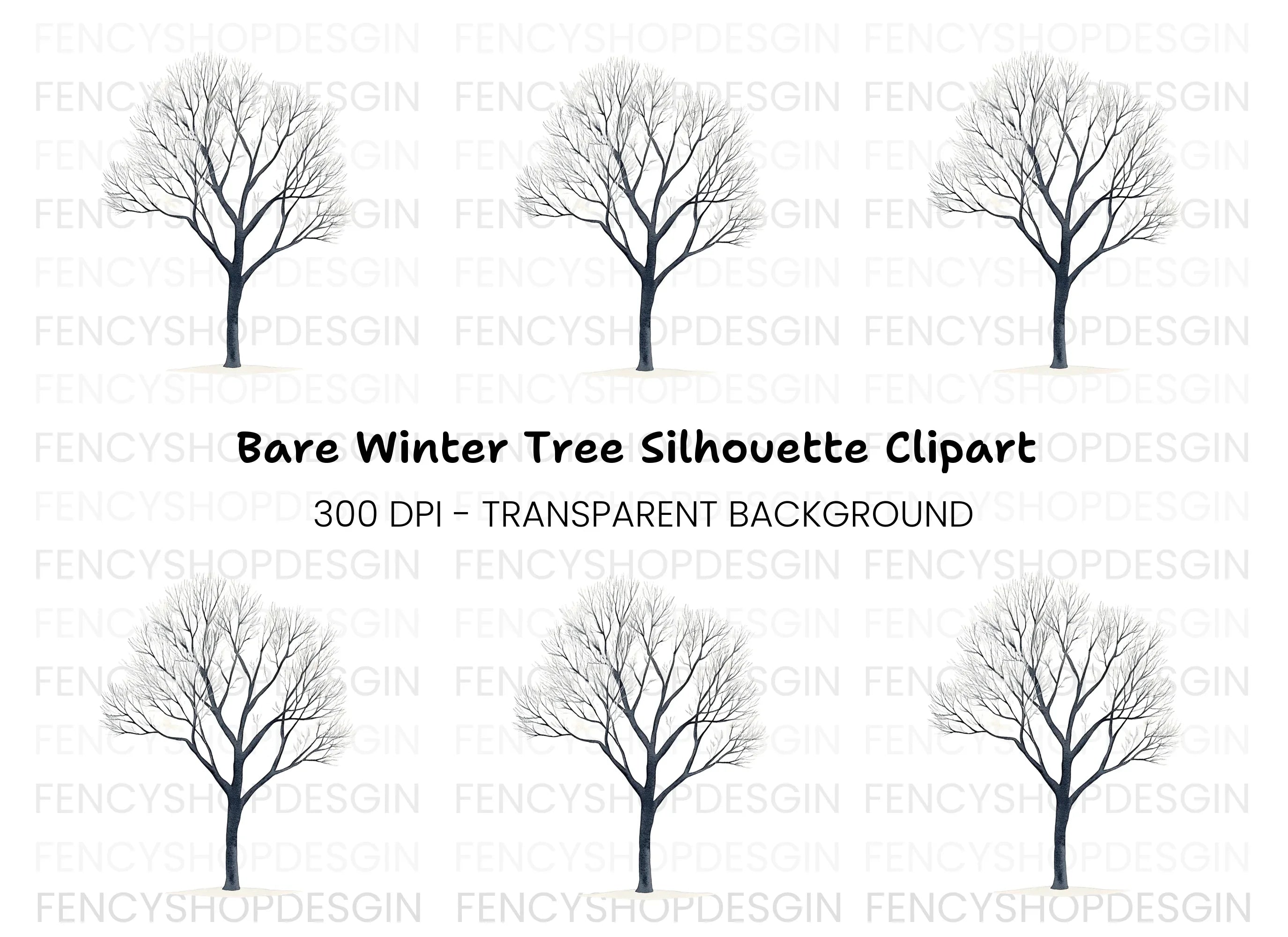 Winter Tree with Snow Clipart Bundle