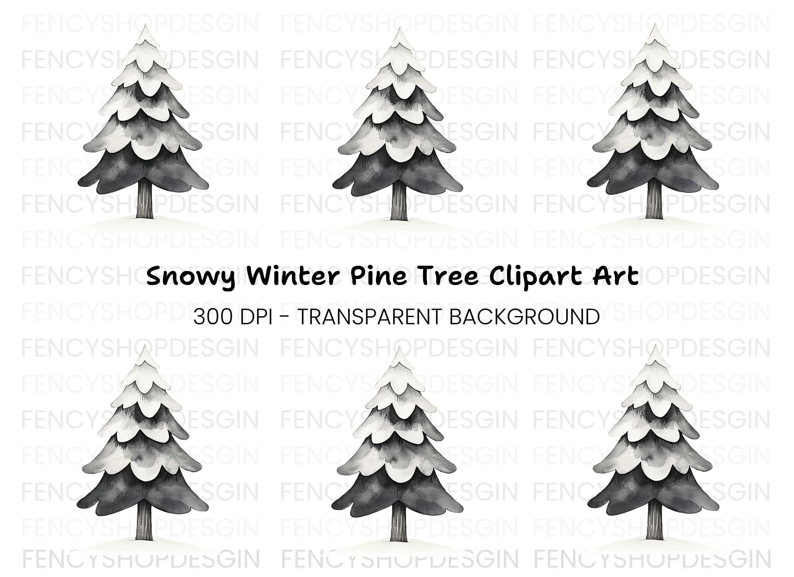 Snowy Pine Tree Winter Clipart Bundle