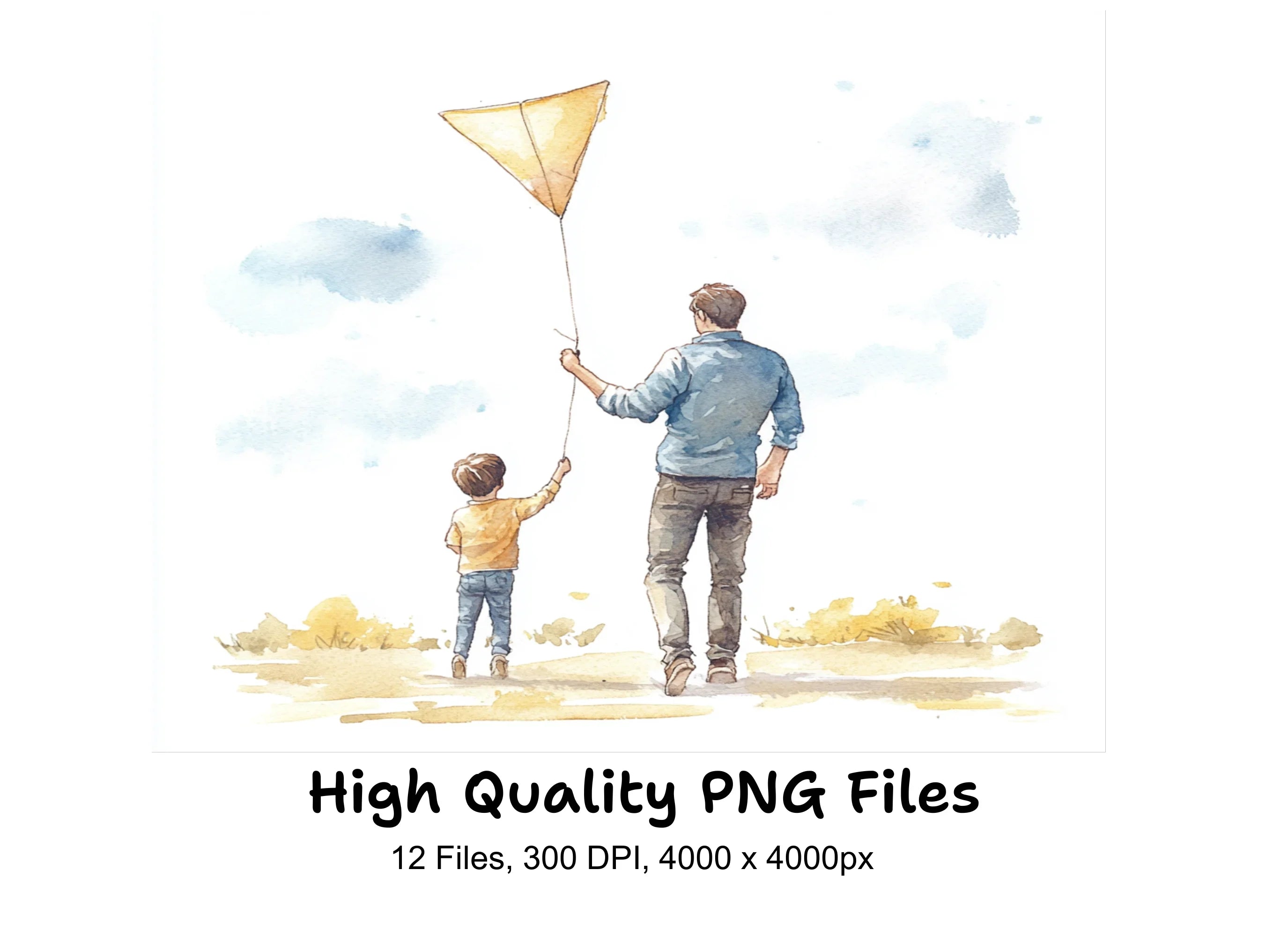Father and Son Flying Kite Clipart Bundle