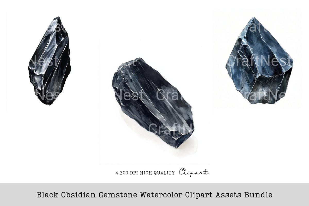 Black Obsidian Gemstone Clipart Bundle