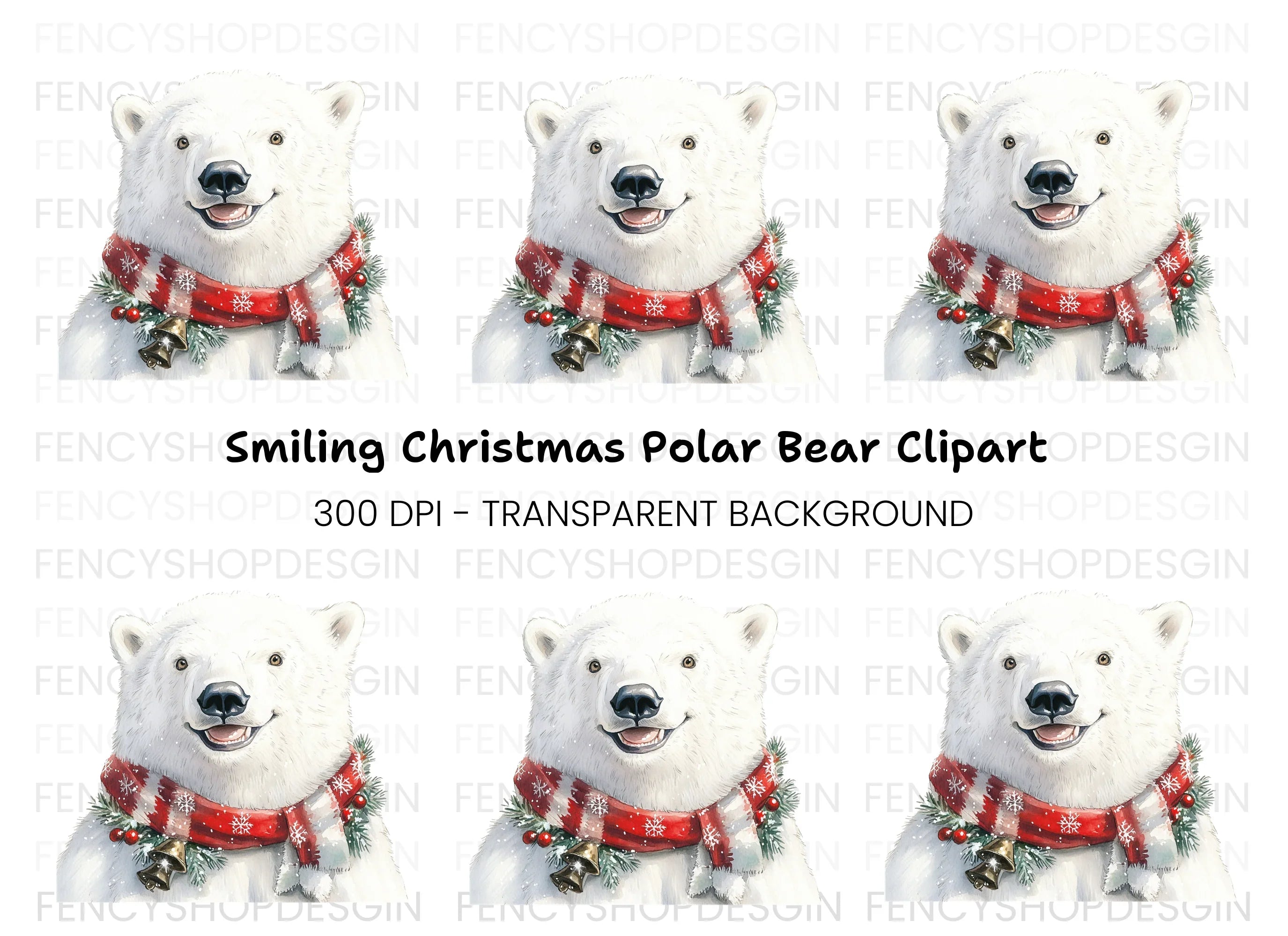 Smiling Polar Bear Christmas Clipart Bundle