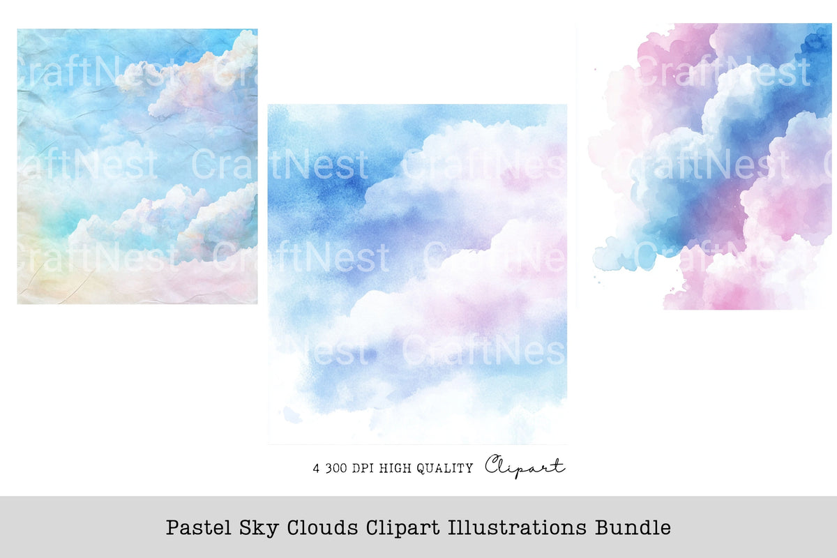 Pastel Sky Clouds Illustrations Clipart Bundle