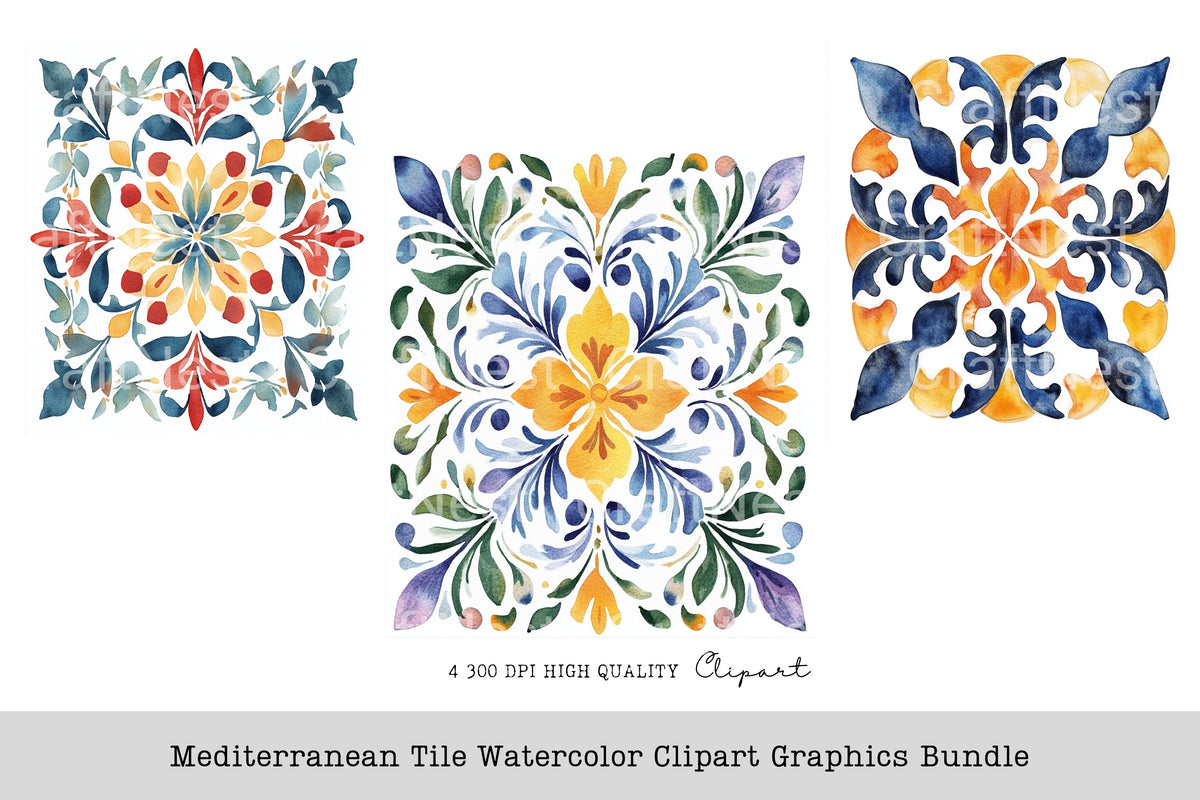 Mediterranean Tile Graphics Clipart Bundle