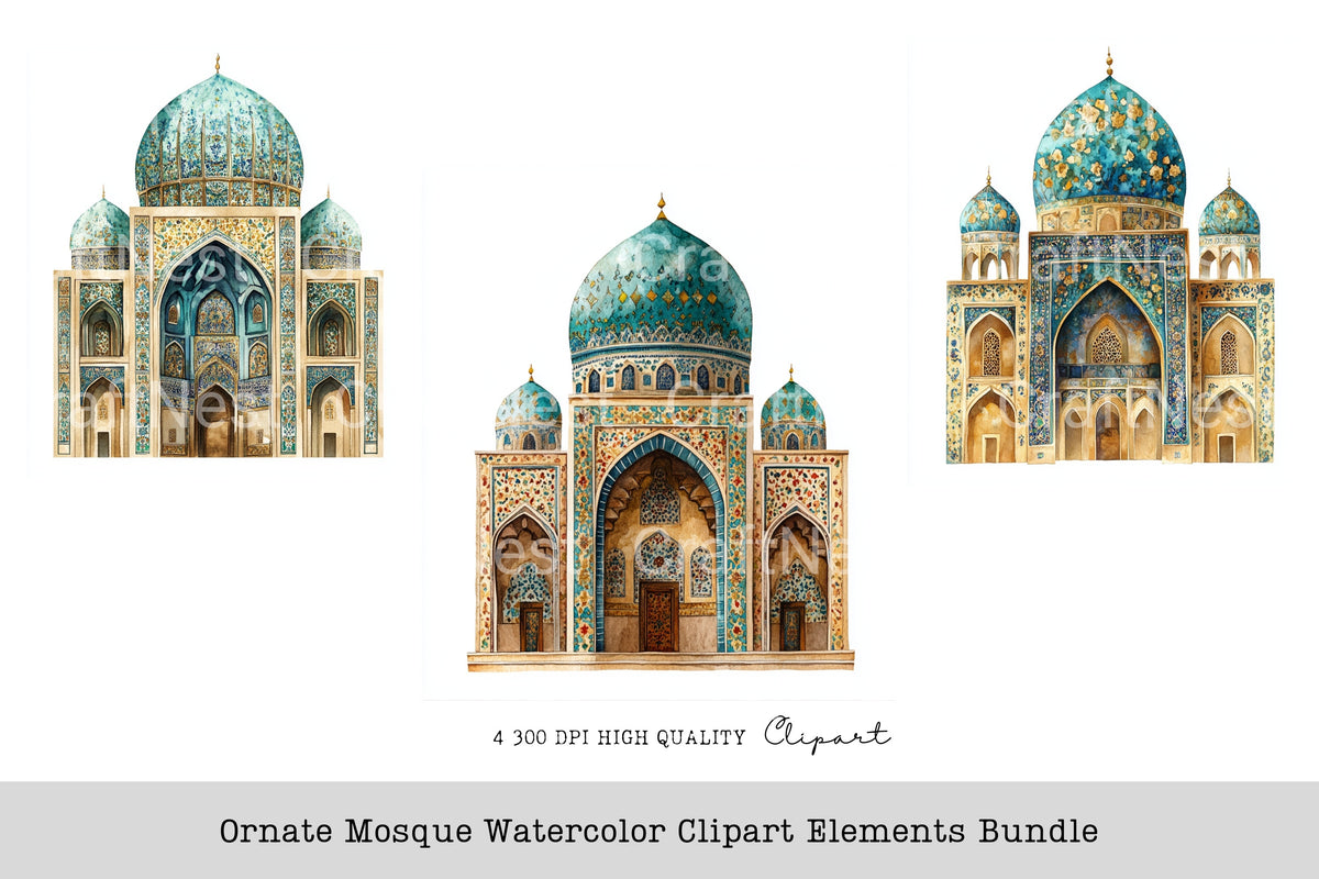 Ornate Mosque Elements Clipart Bundle