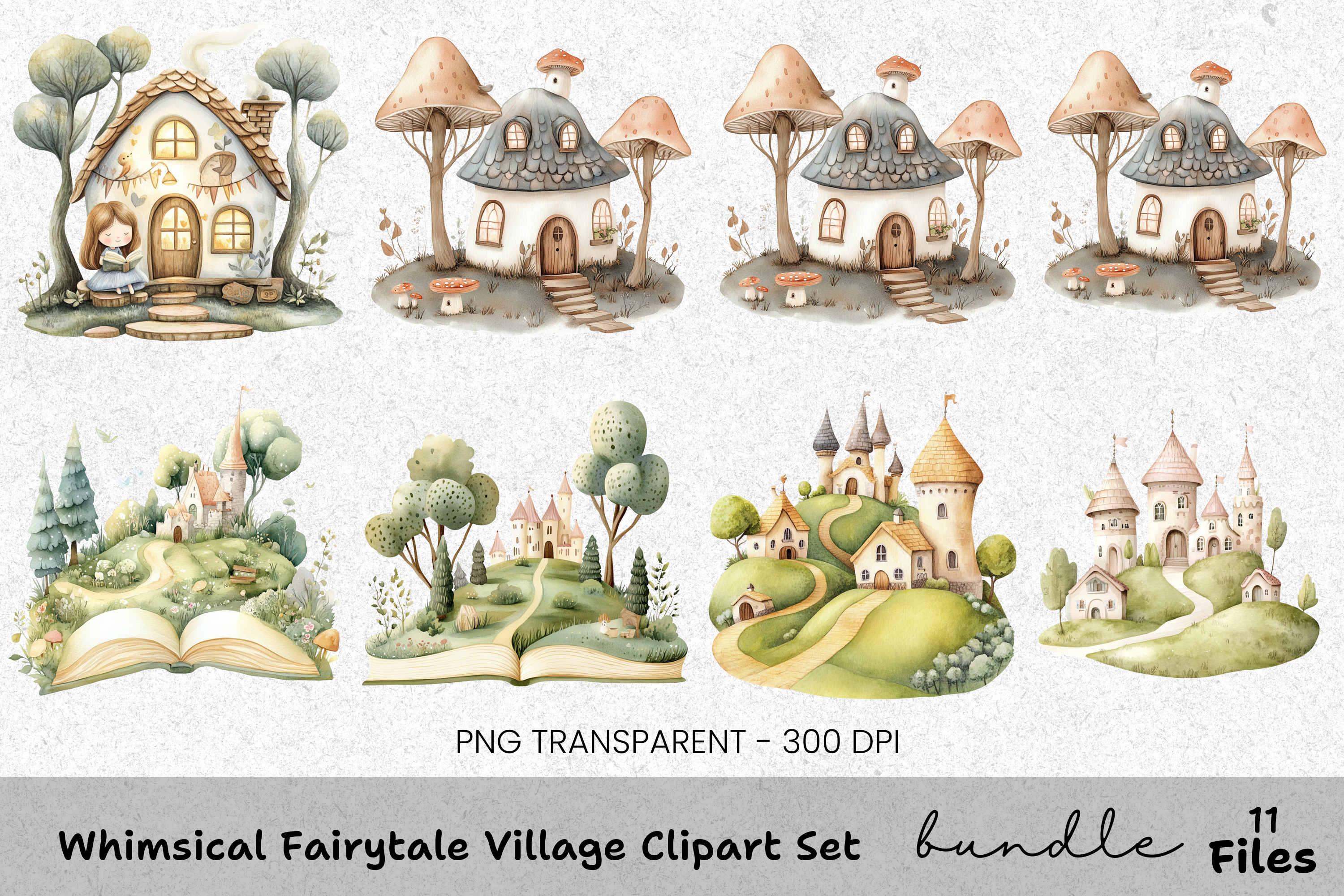 Whimsical Fairytale Village Clipart Bundle