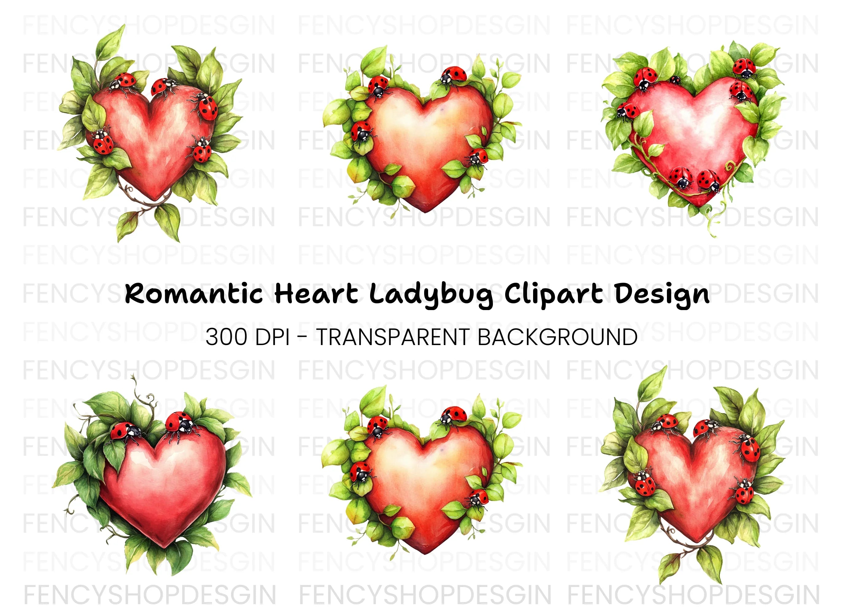 Ladybug Heart Clipart Bundle