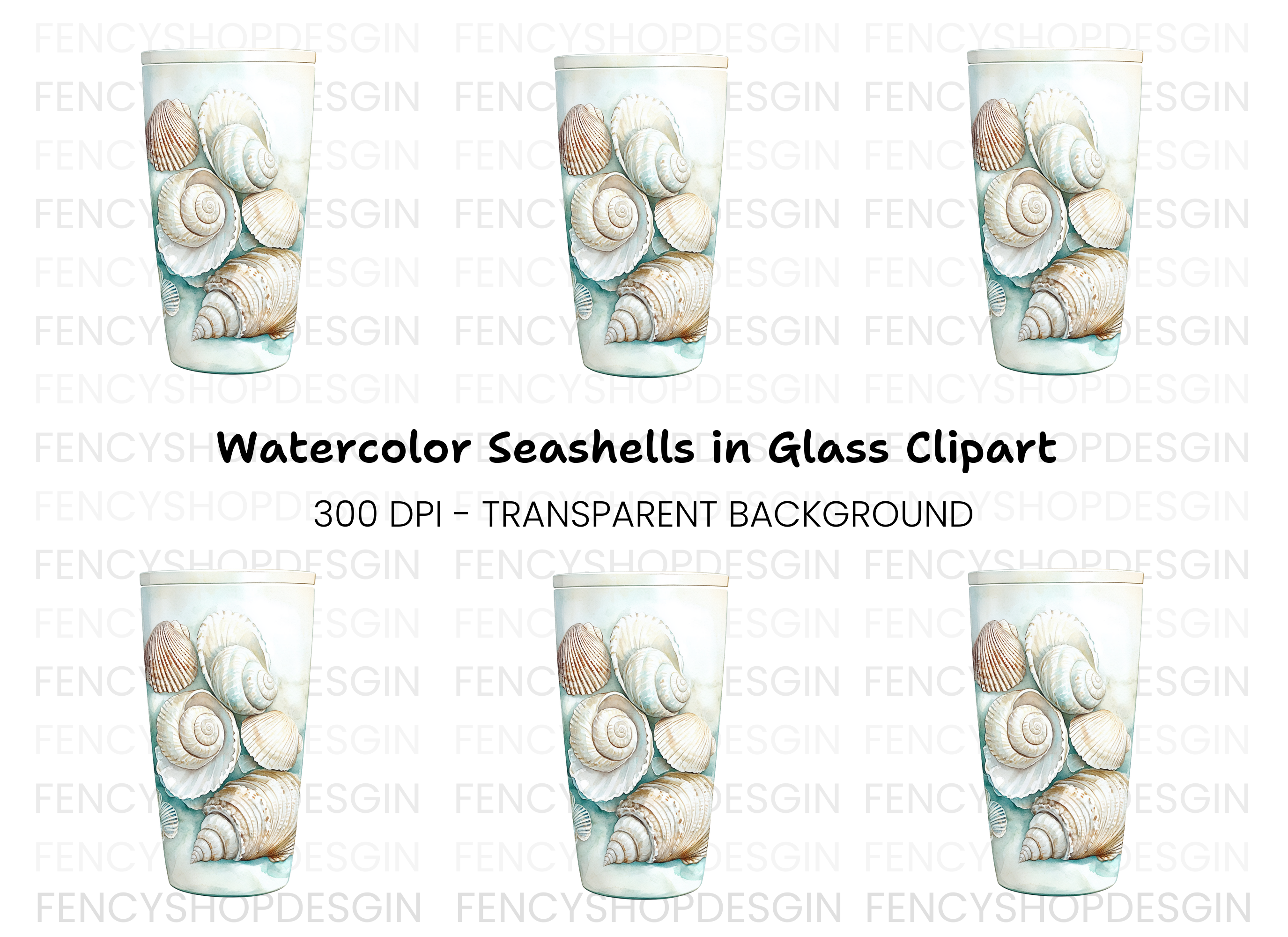 Seashell Tumbler Clipart Bundle