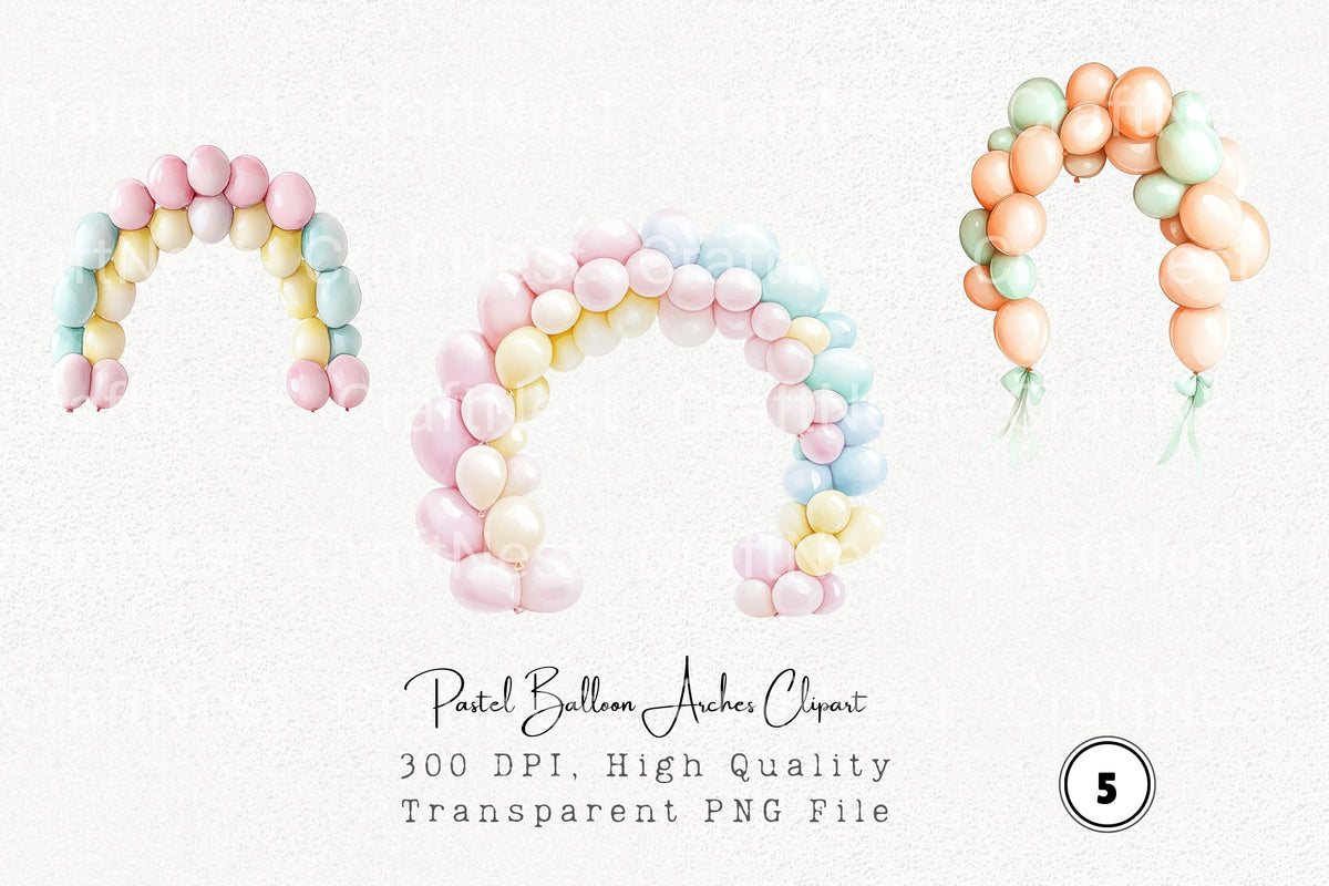 Pastel Balloon Arches Clipart Bundle
